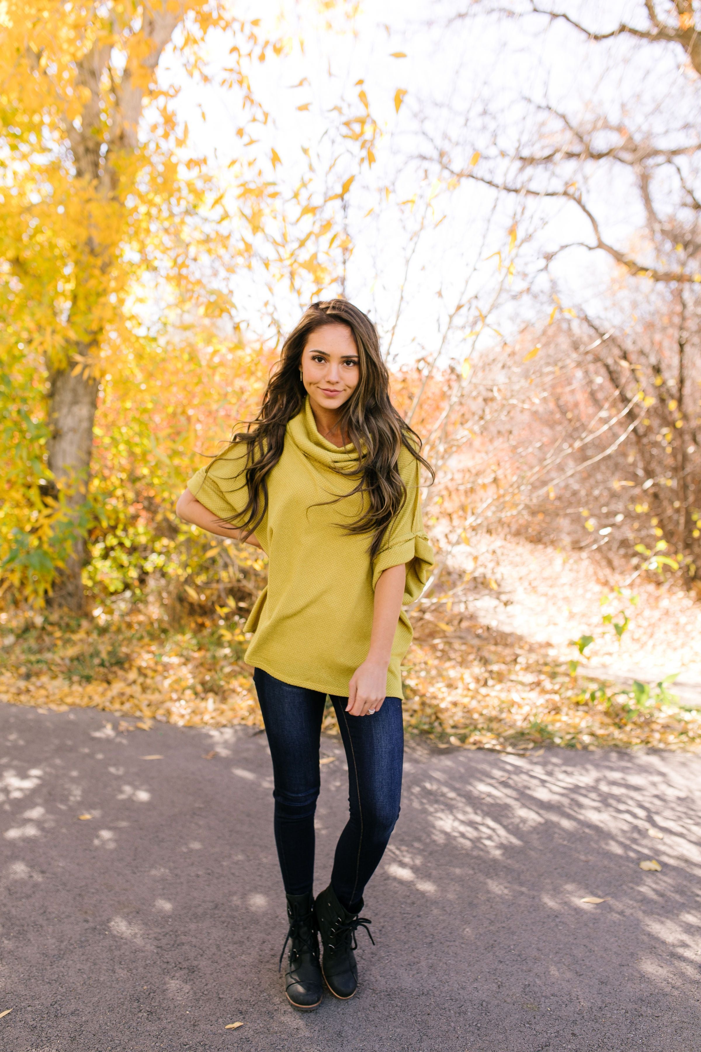 Must Have Cowl Neck Pullover In Mustard - ALL SALES FINAL