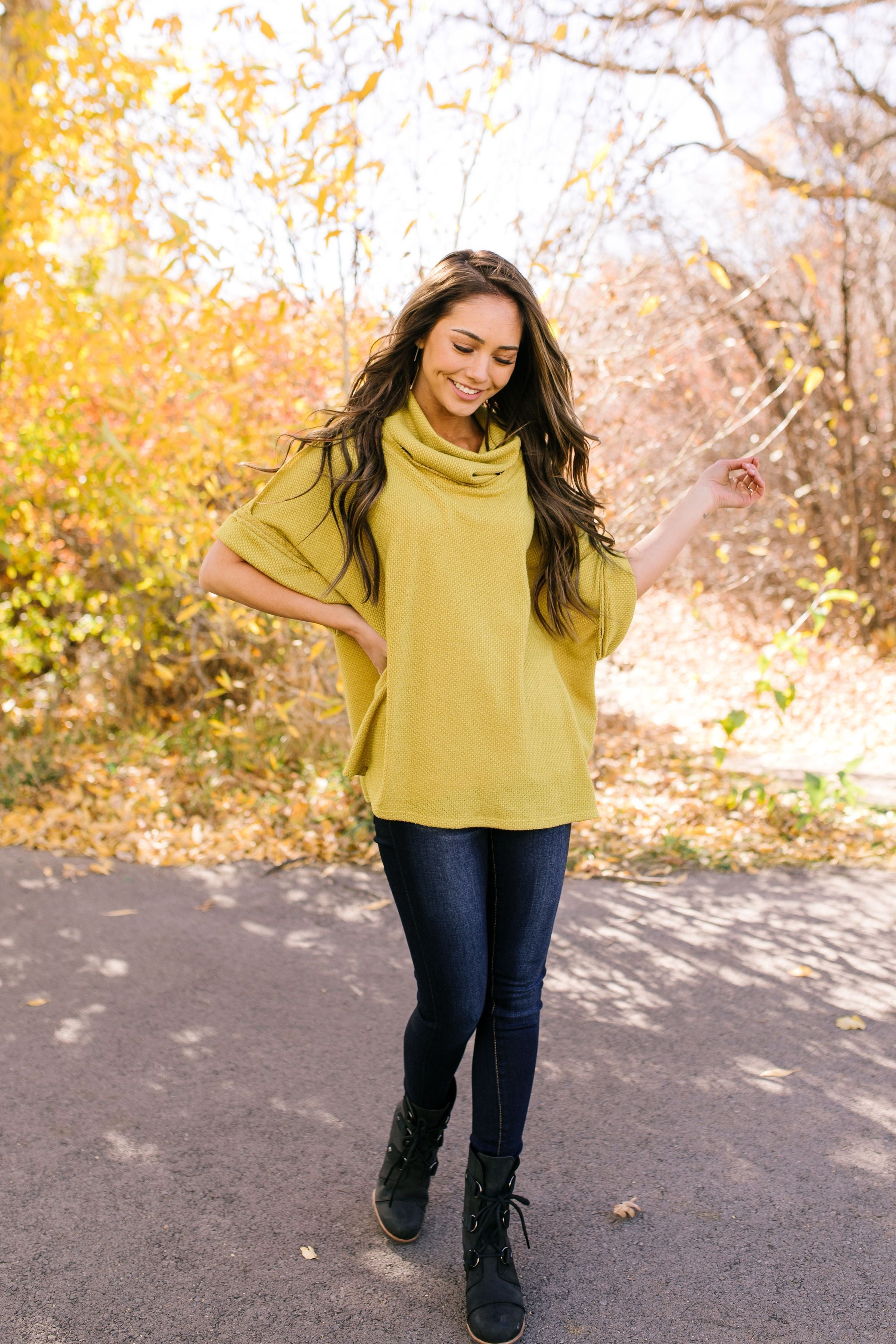 Must Have Cowl Neck Pullover In Mustard - ALL SALES FINAL