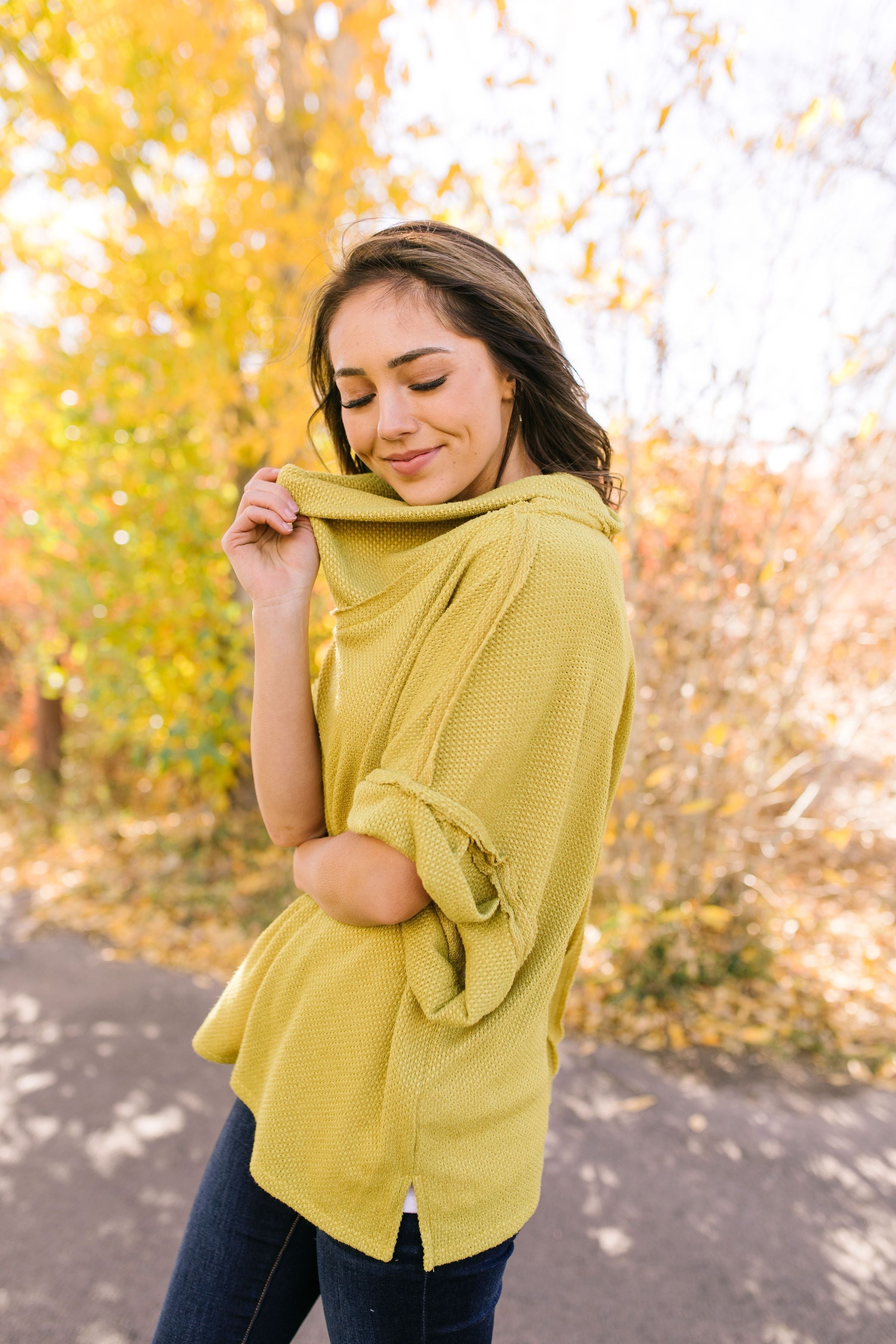Must Have Cowl Neck Pullover In Mustard - ALL SALES FINAL