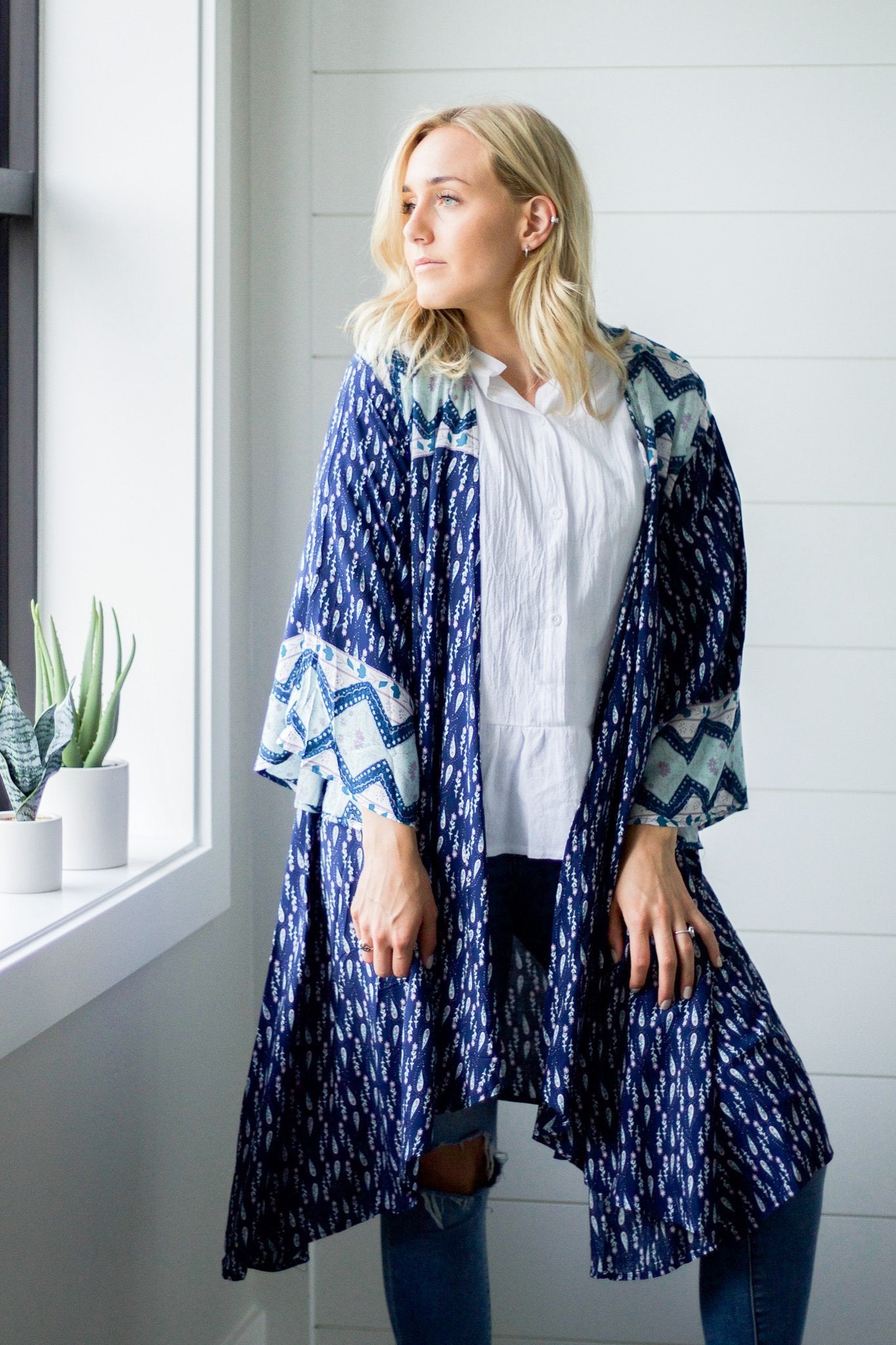 Navy Print Kimono