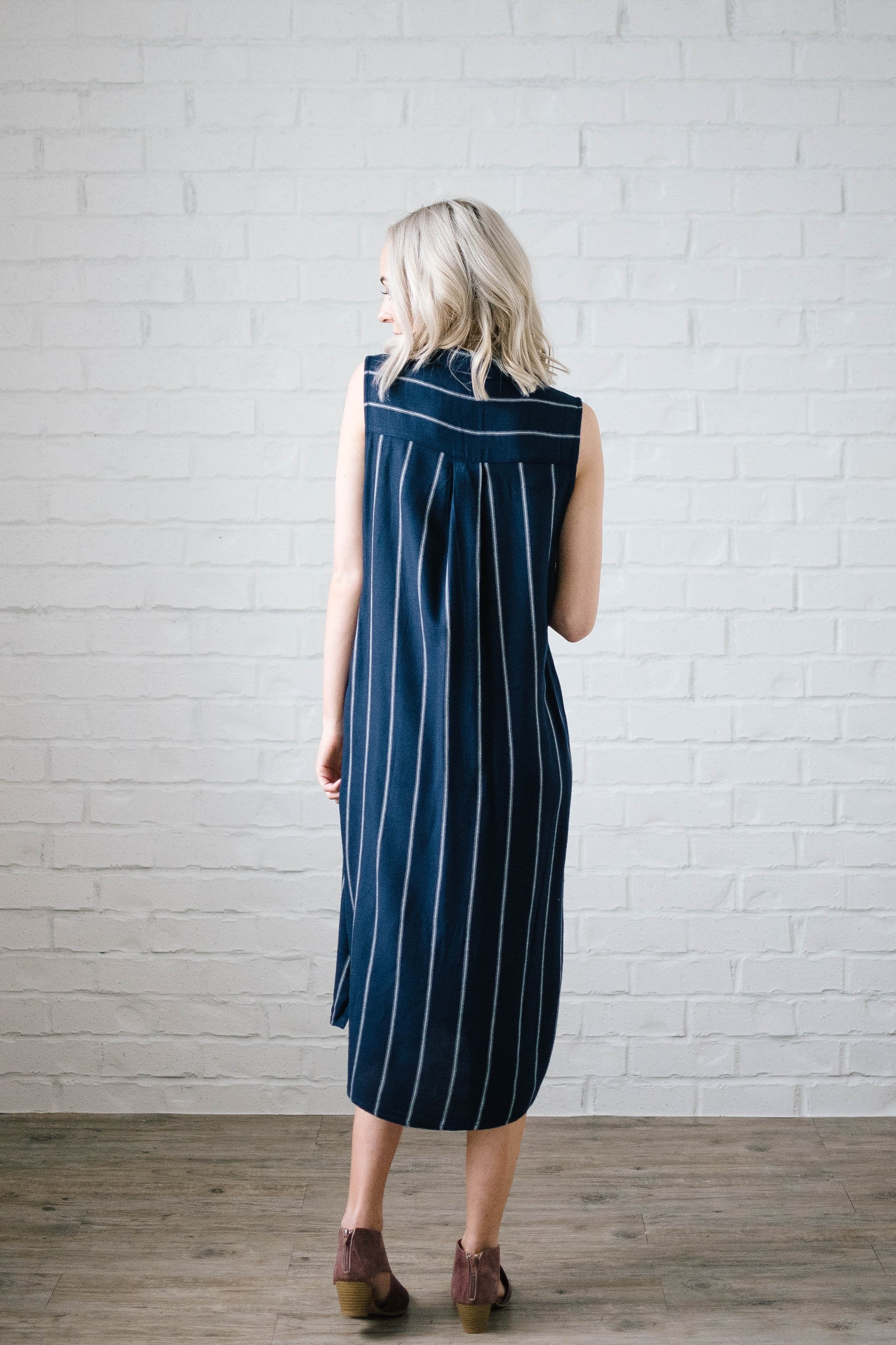 Navy Sleeveless Shirtdress