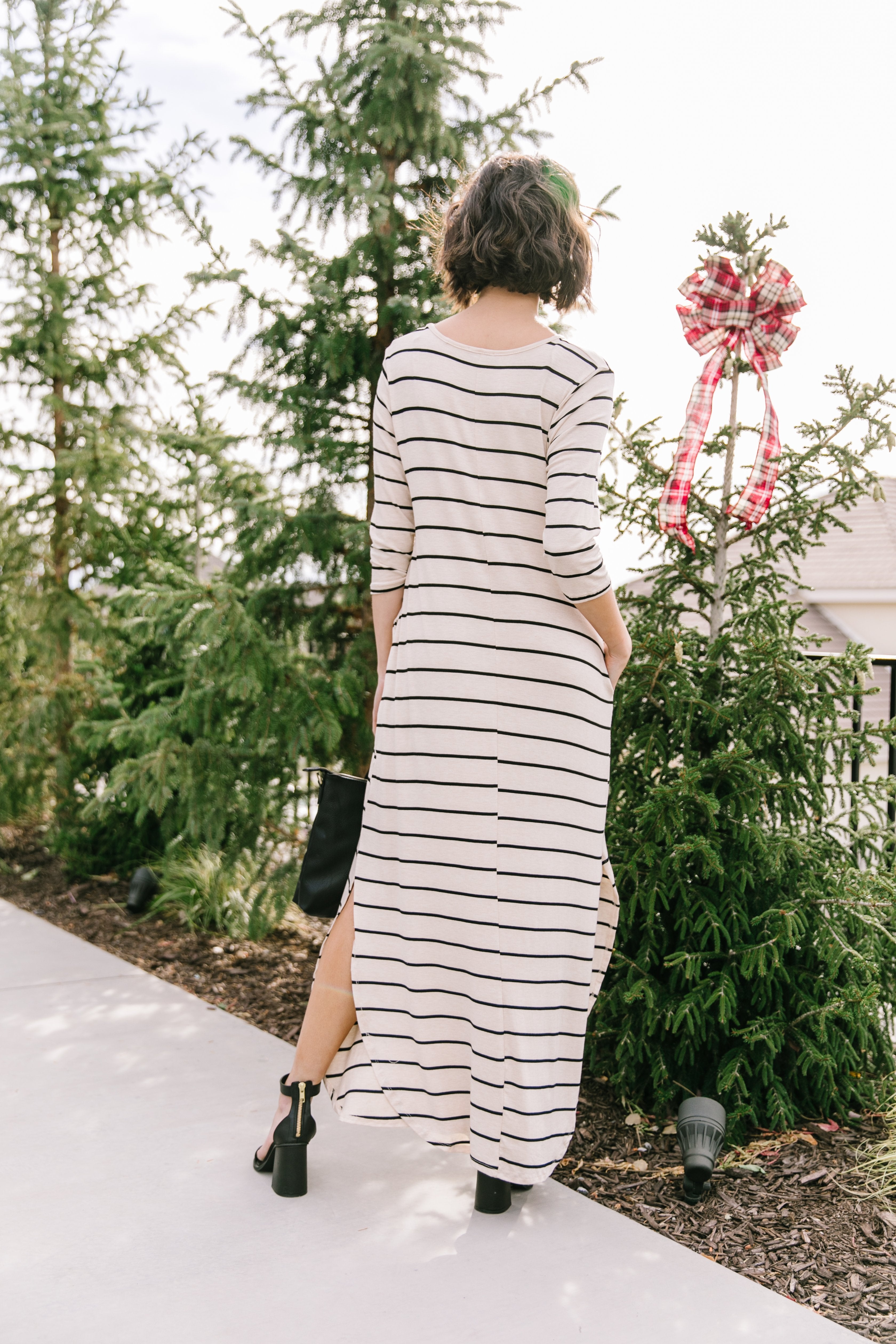 Oatmeal + Black Striped Maxi Dress