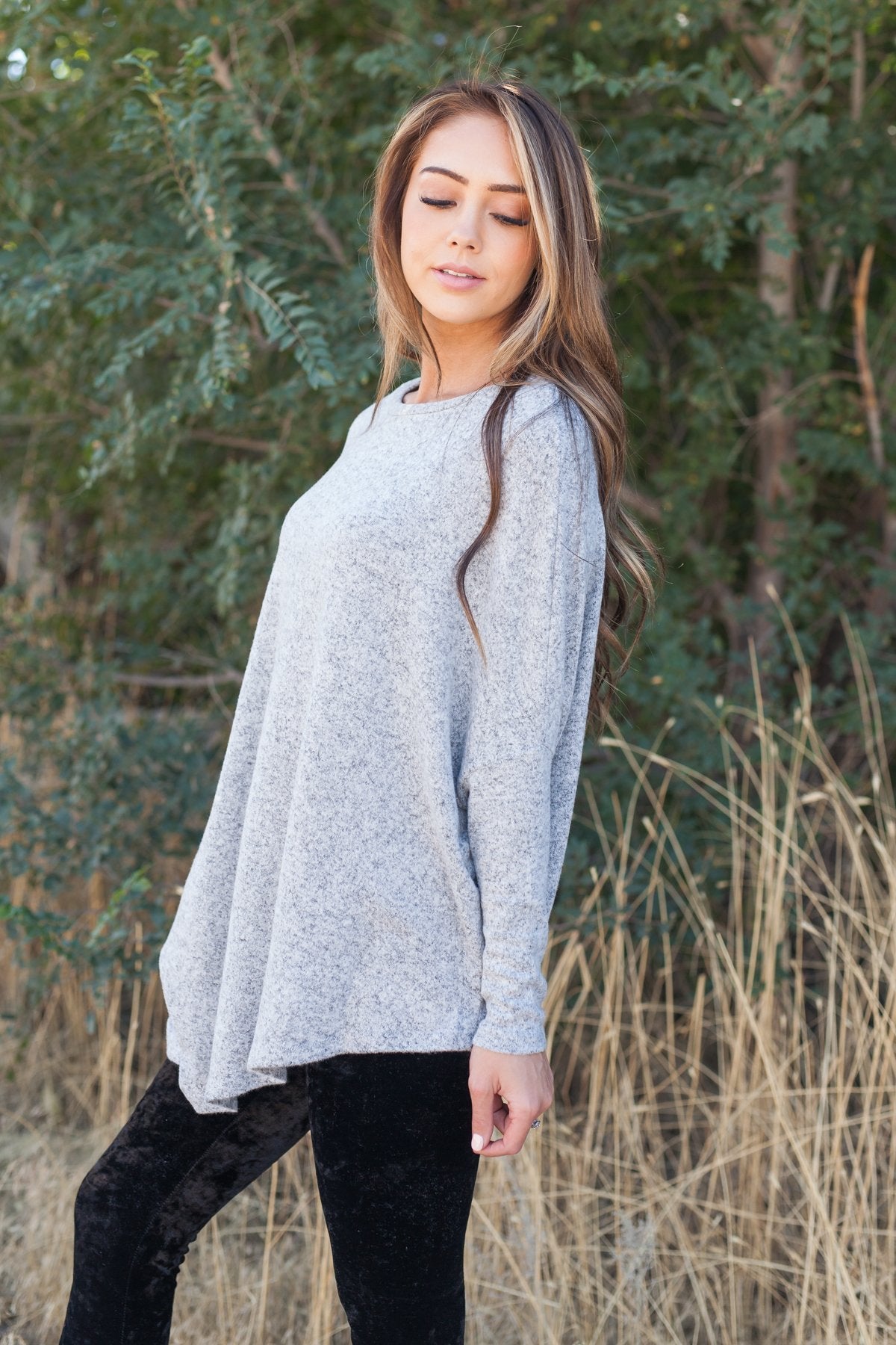 Off Balance On Trend Top In Heather Gray