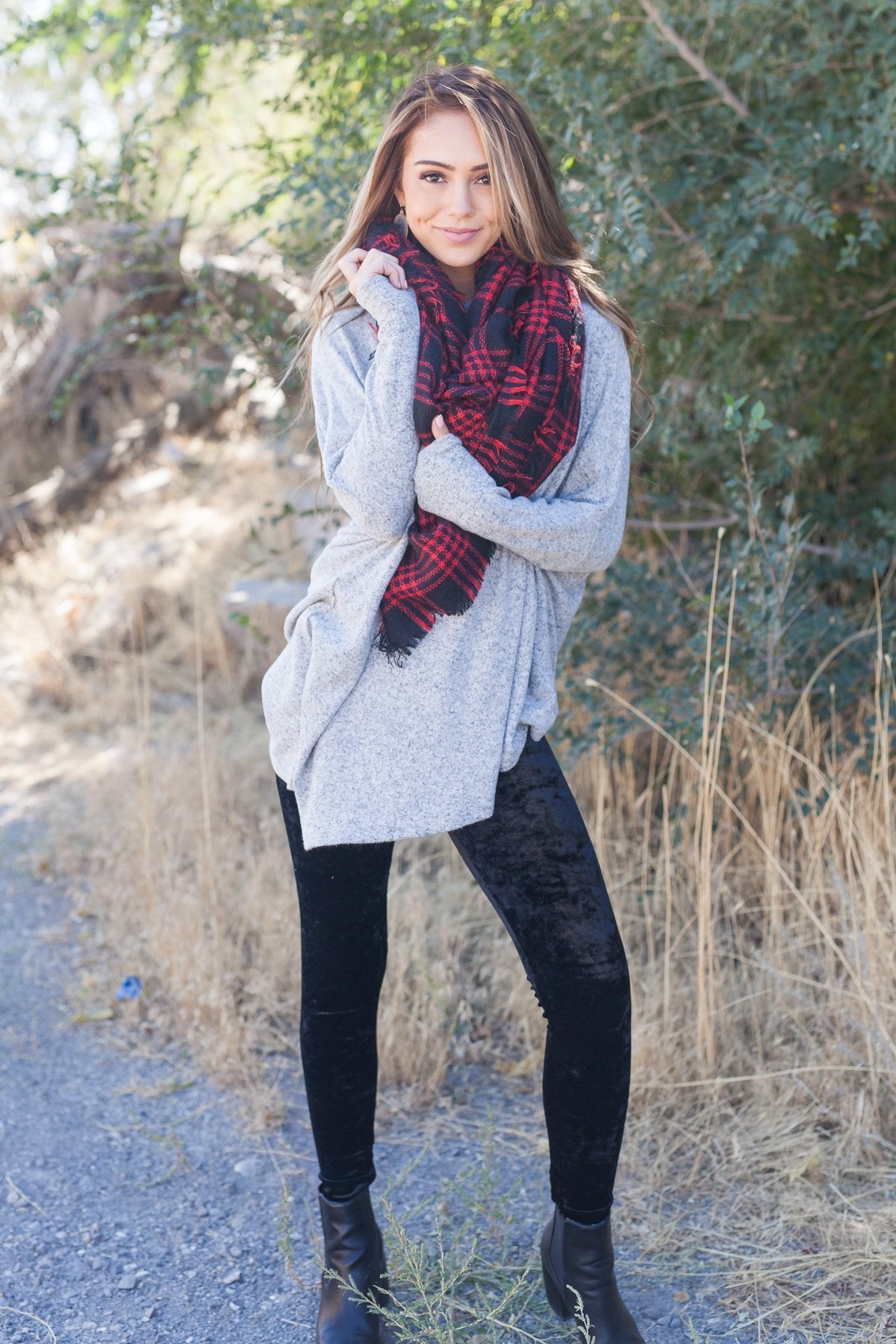 Off Balance On Trend Top In Heather Gray