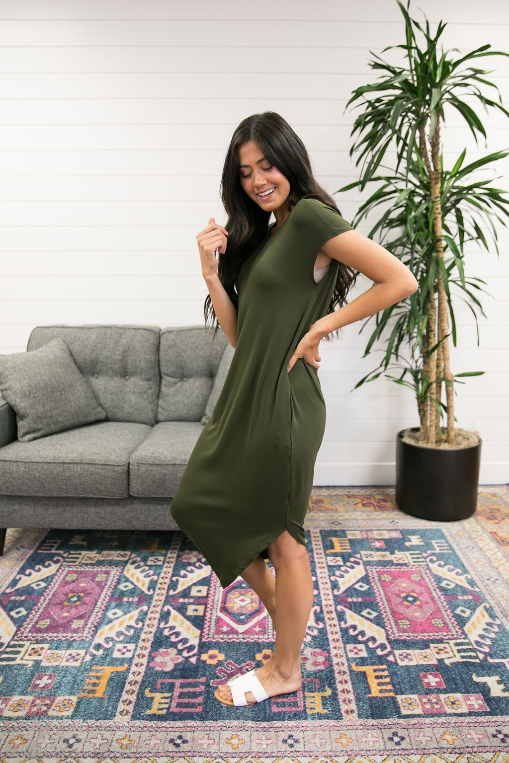 Olive Angled Hem T-Shirt Dress