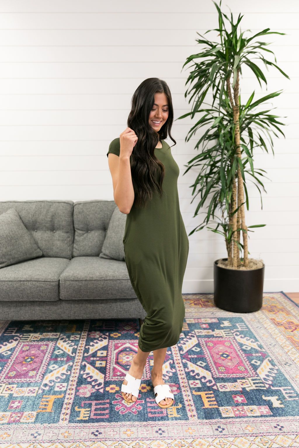 Olive Angled Hem T-Shirt Dress