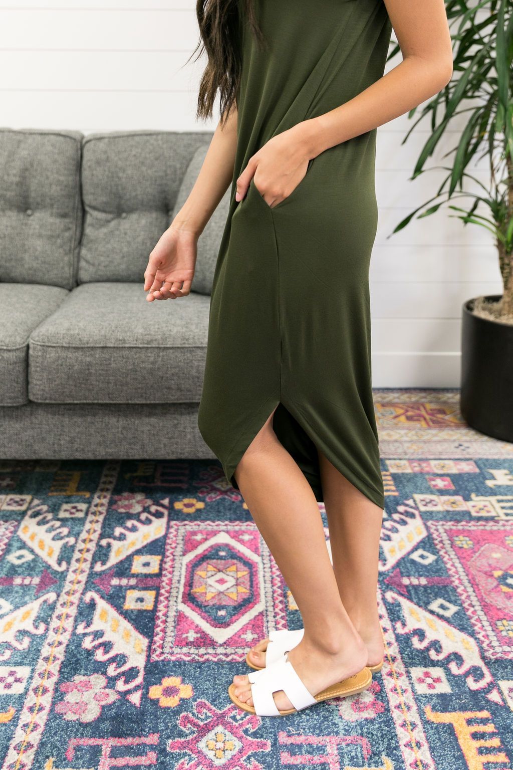 Olive Angled Hem T-Shirt Dress