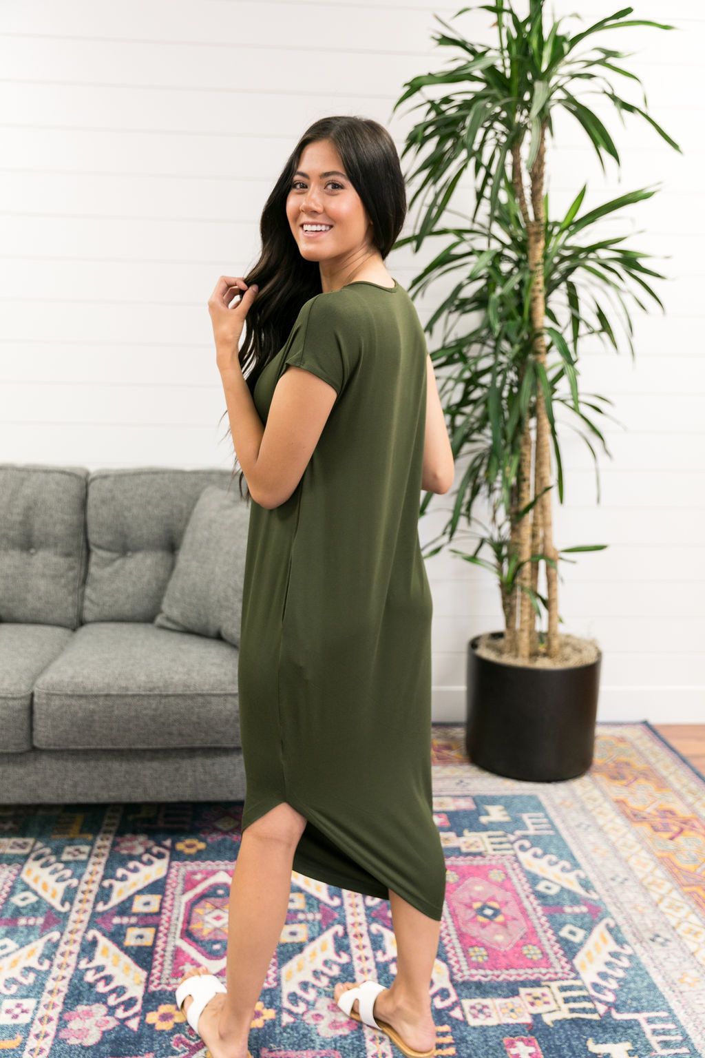 Olive Angled Hem T-Shirt Dress