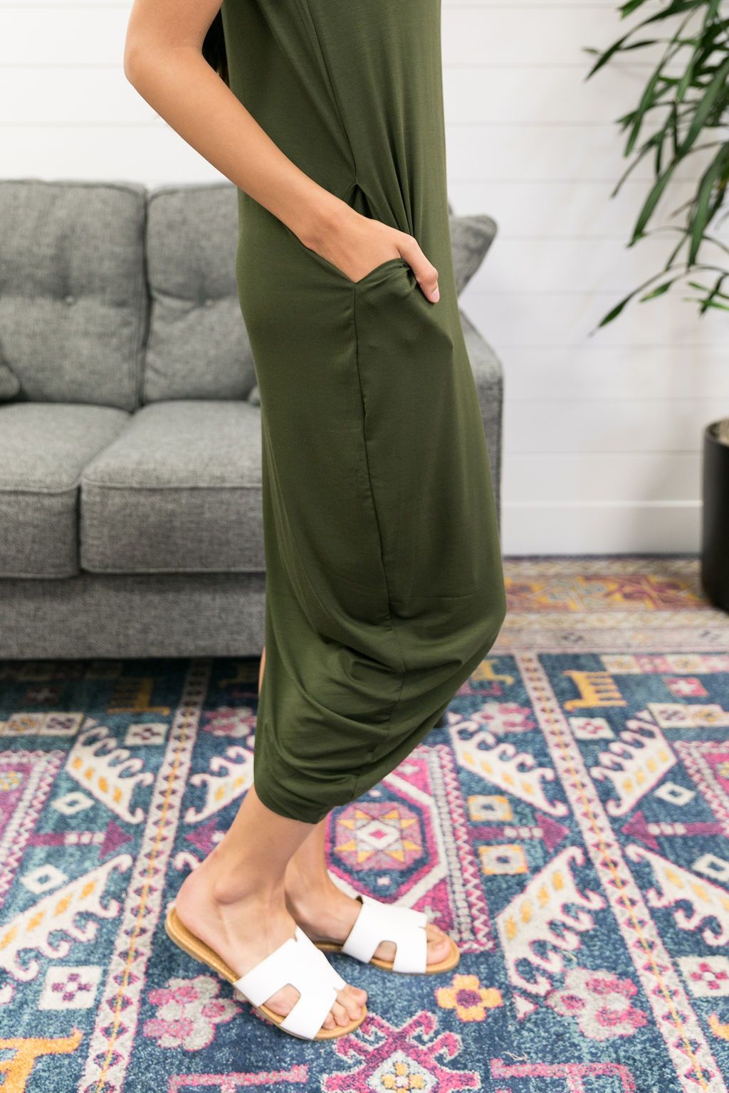 Olive Angled Hem T-Shirt Dress