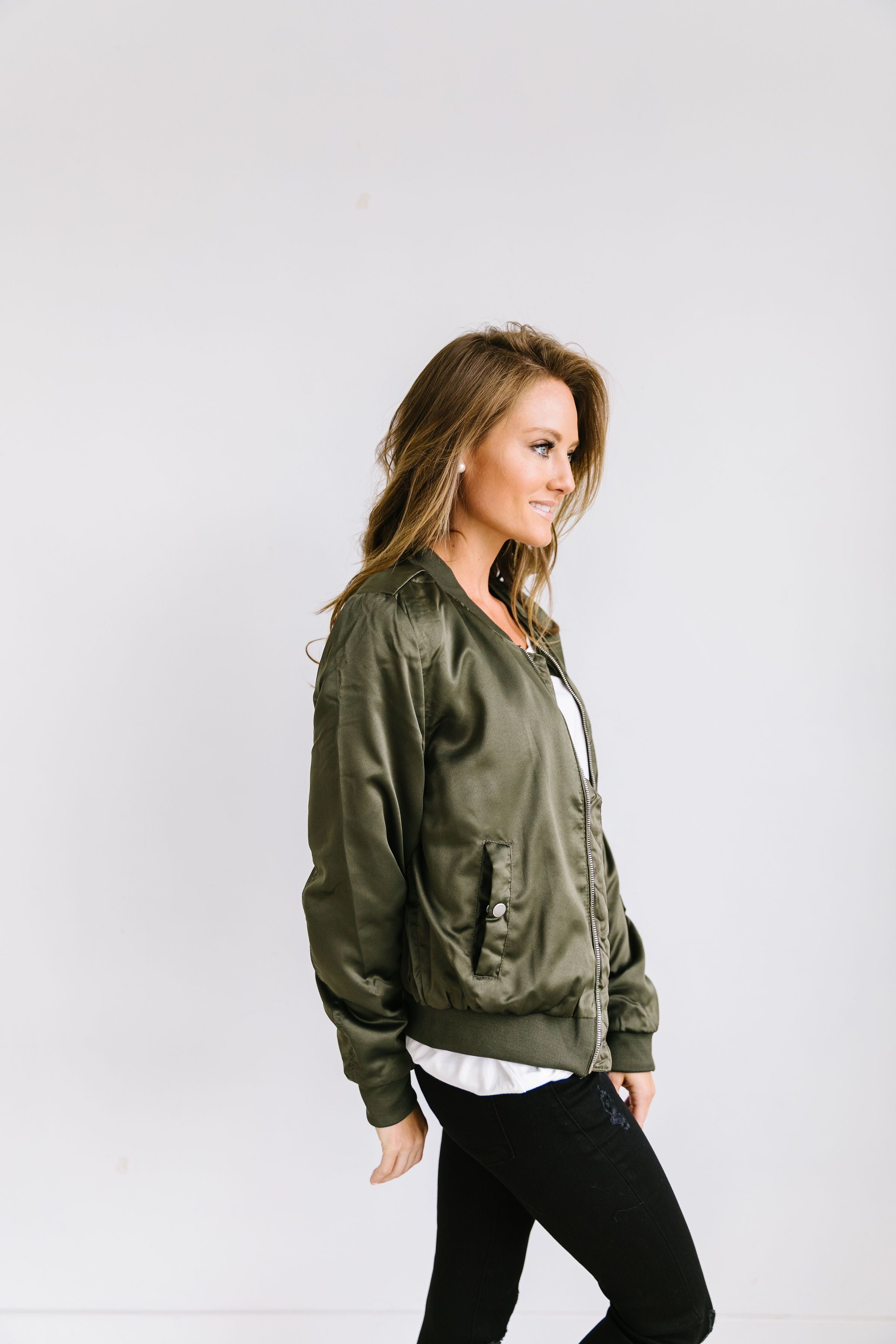 Olivia Olive Green Bomber - ALL SALES FINAL
