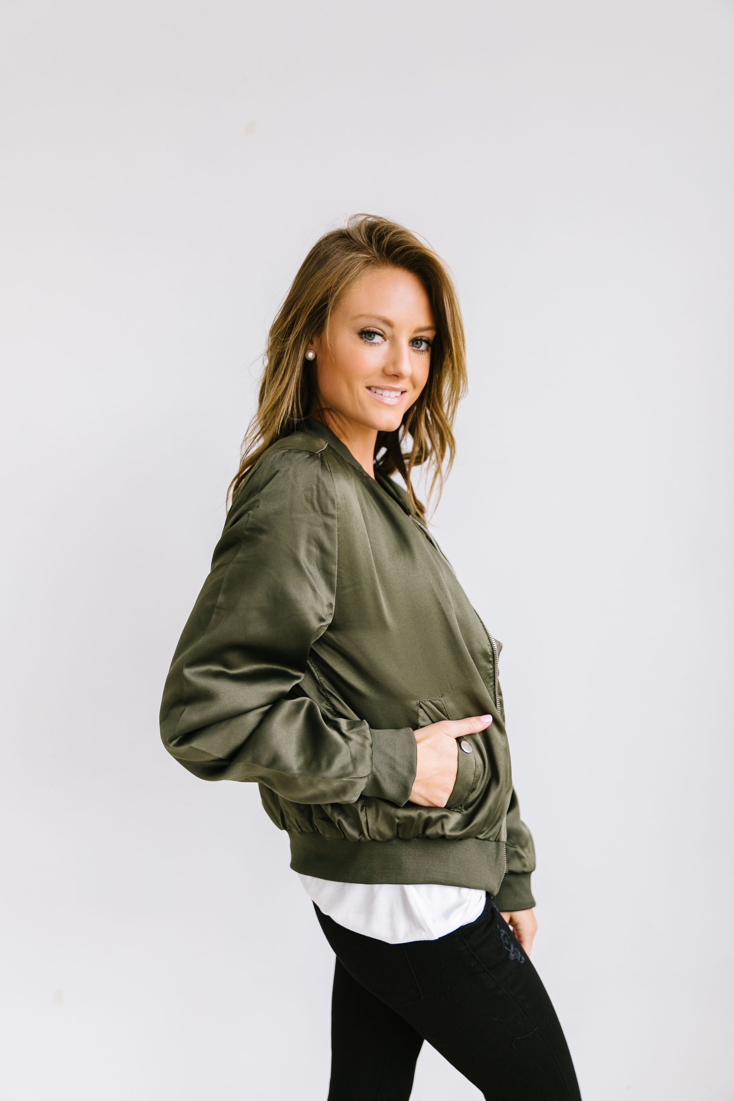 Olivia Olive Green Bomber - ALL SALES FINAL