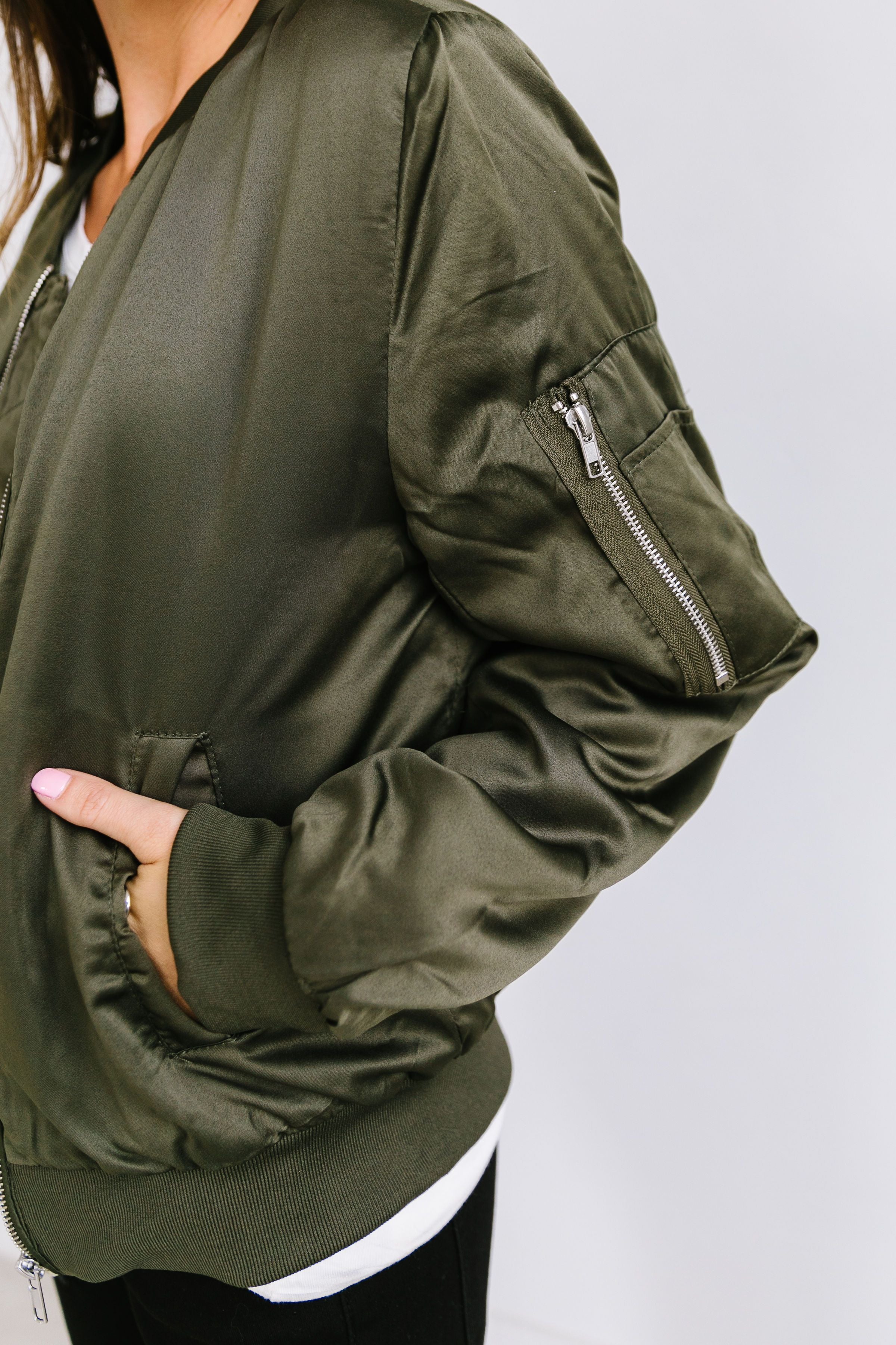 Olivia Olive Green Bomber - ALL SALES FINAL