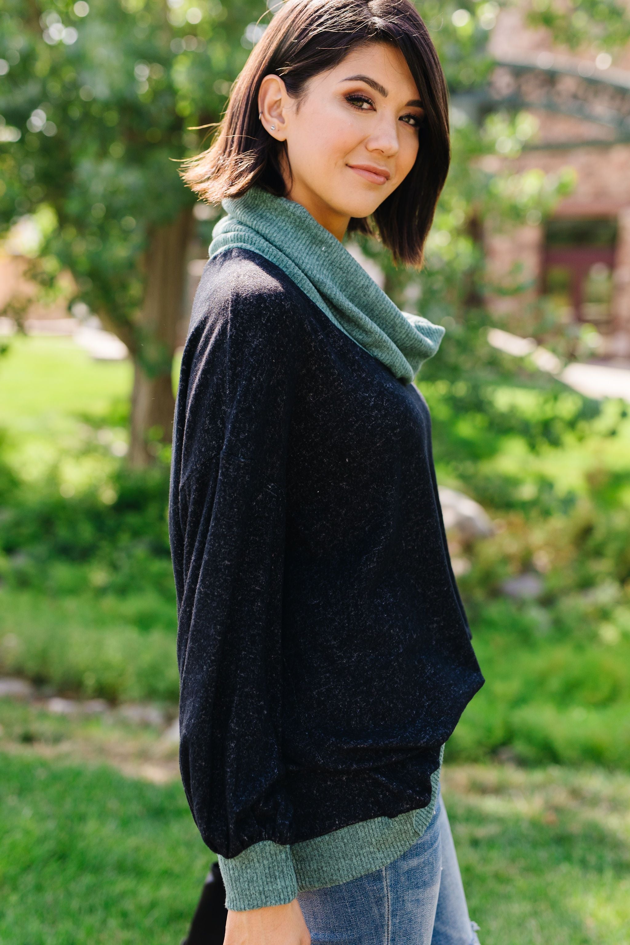 On Again Off Again Cowl Neck Top