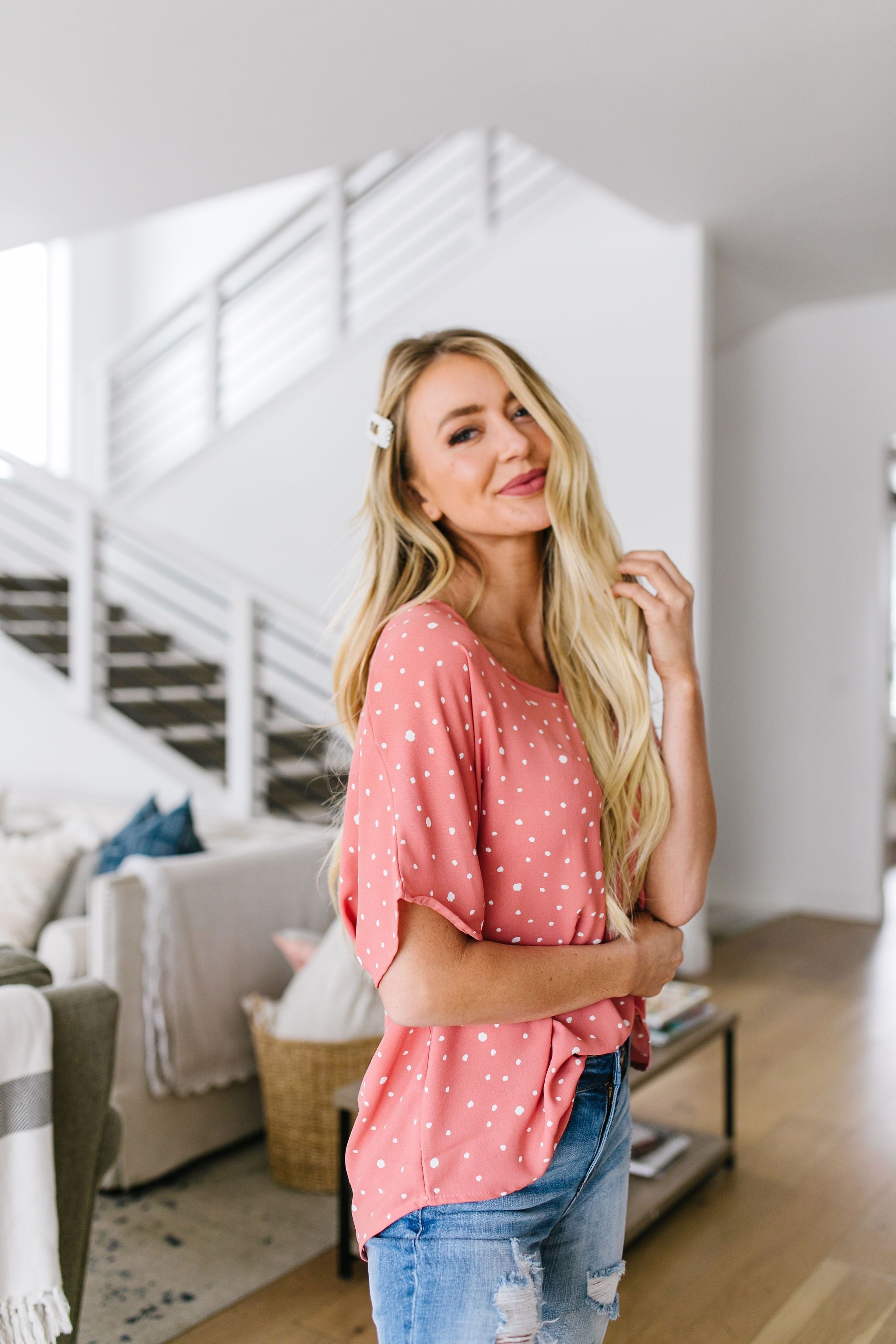 On The Dot Blouse In Coral