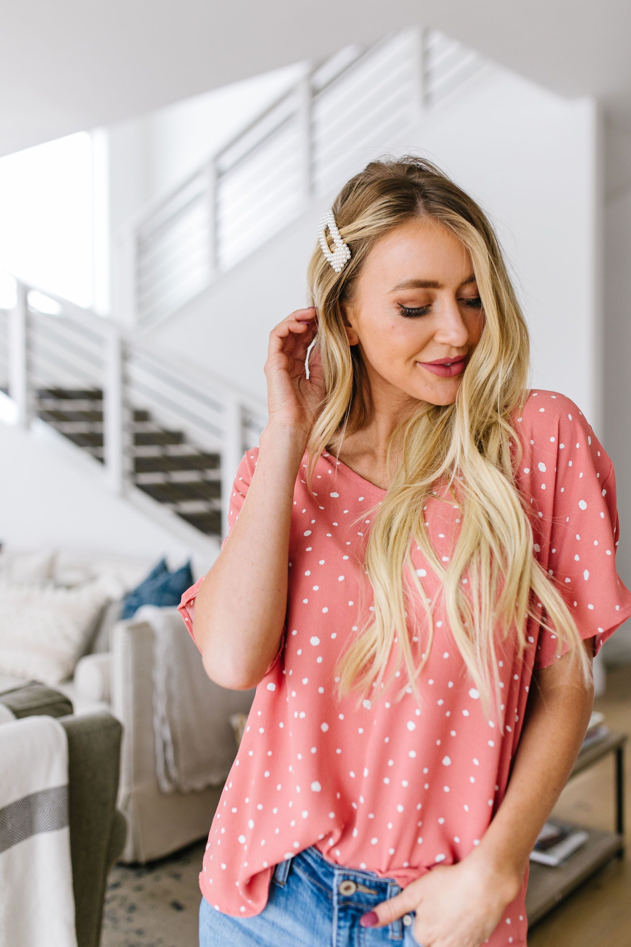 On The Dot Blouse In Coral