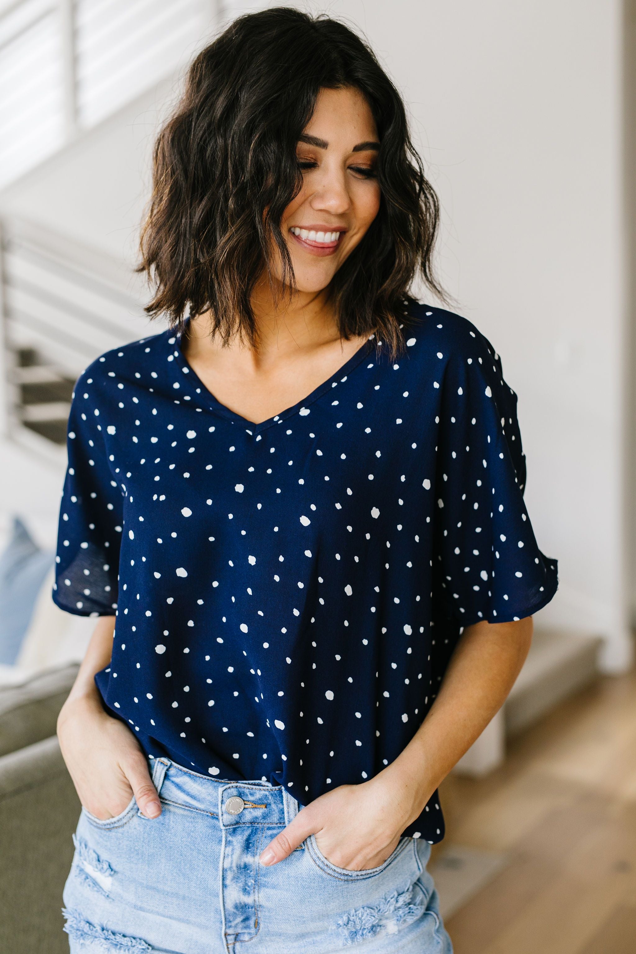 On The Dot Blouse In Navy
