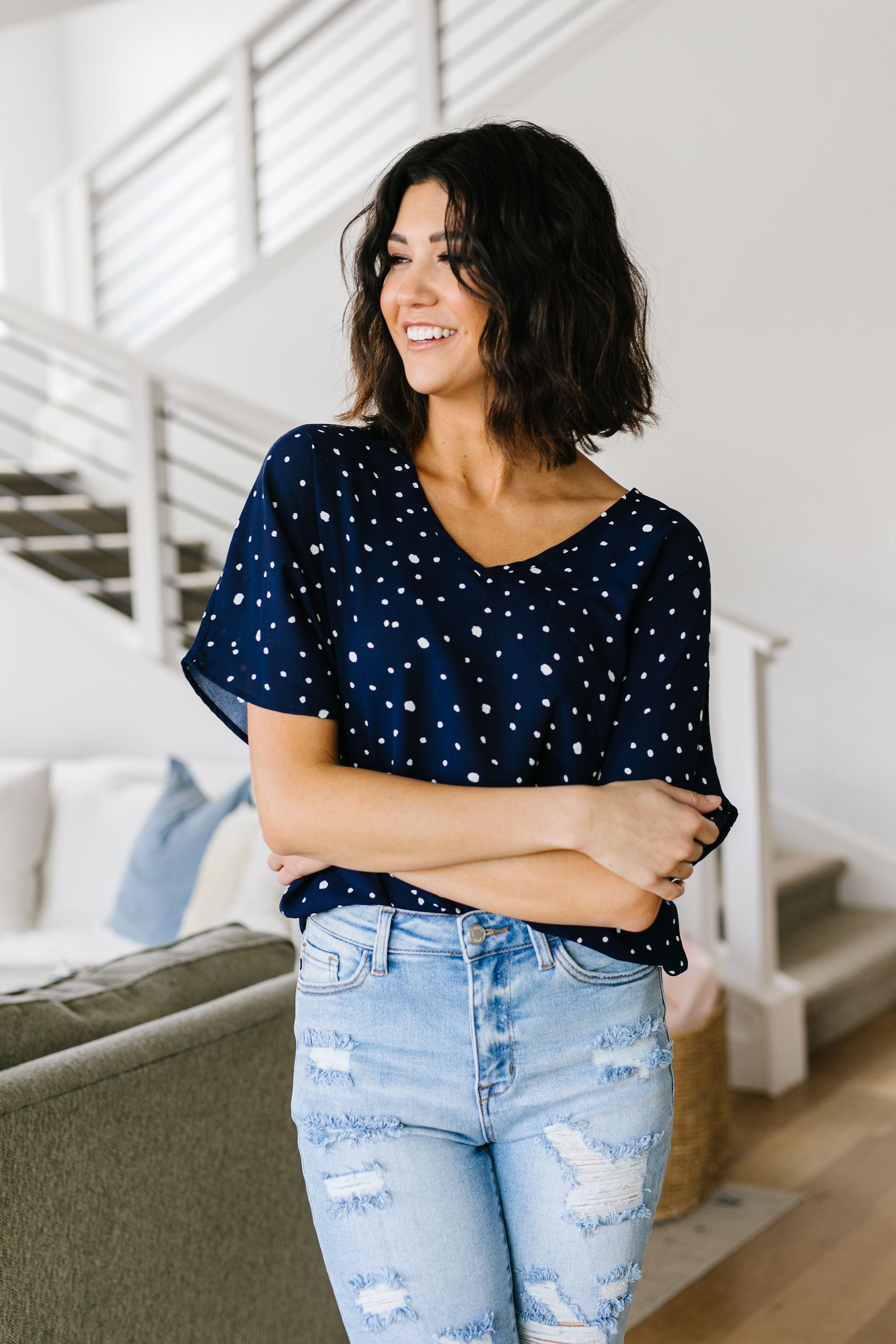On The Dot Blouse In Navy
