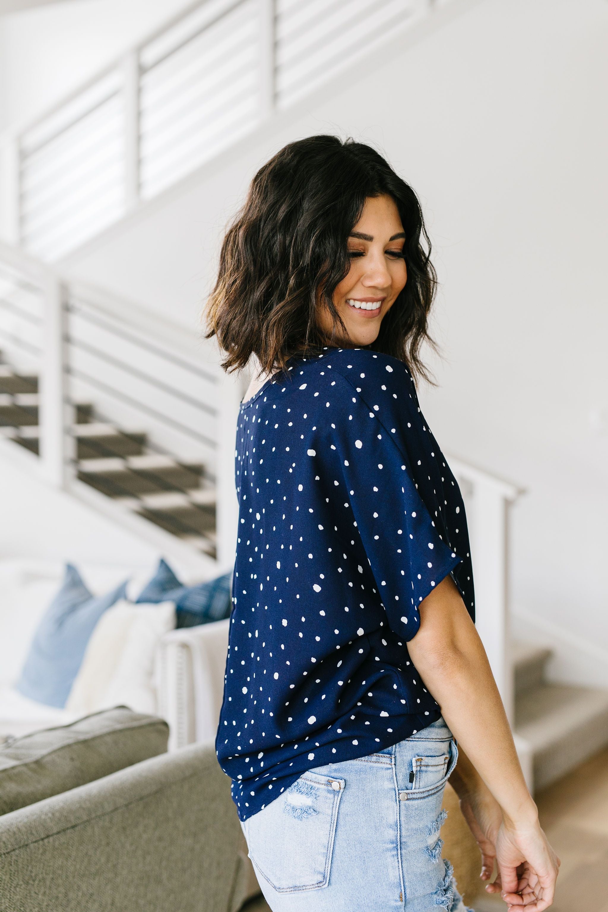 On The Dot Blouse In Navy