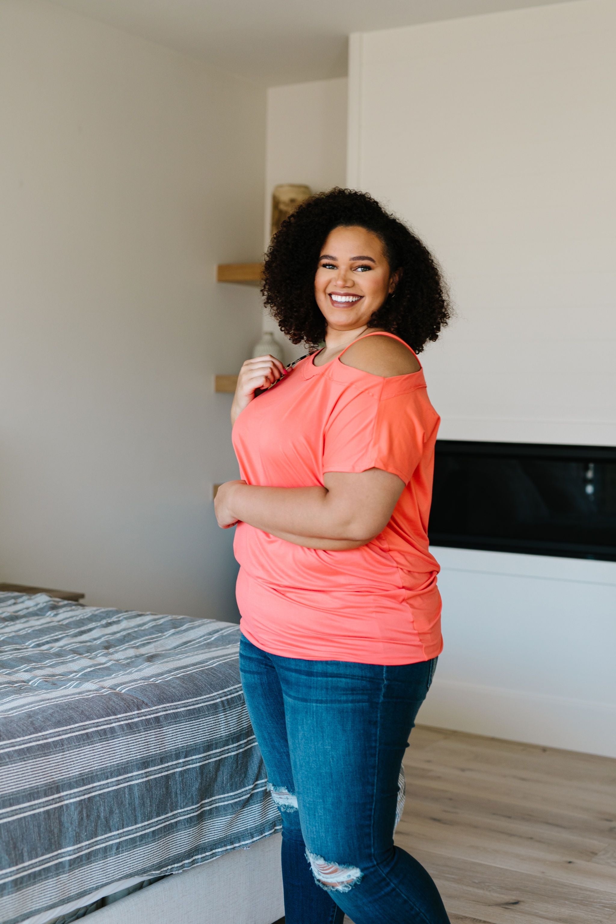 One Shoulder Bare Tunic In Coral