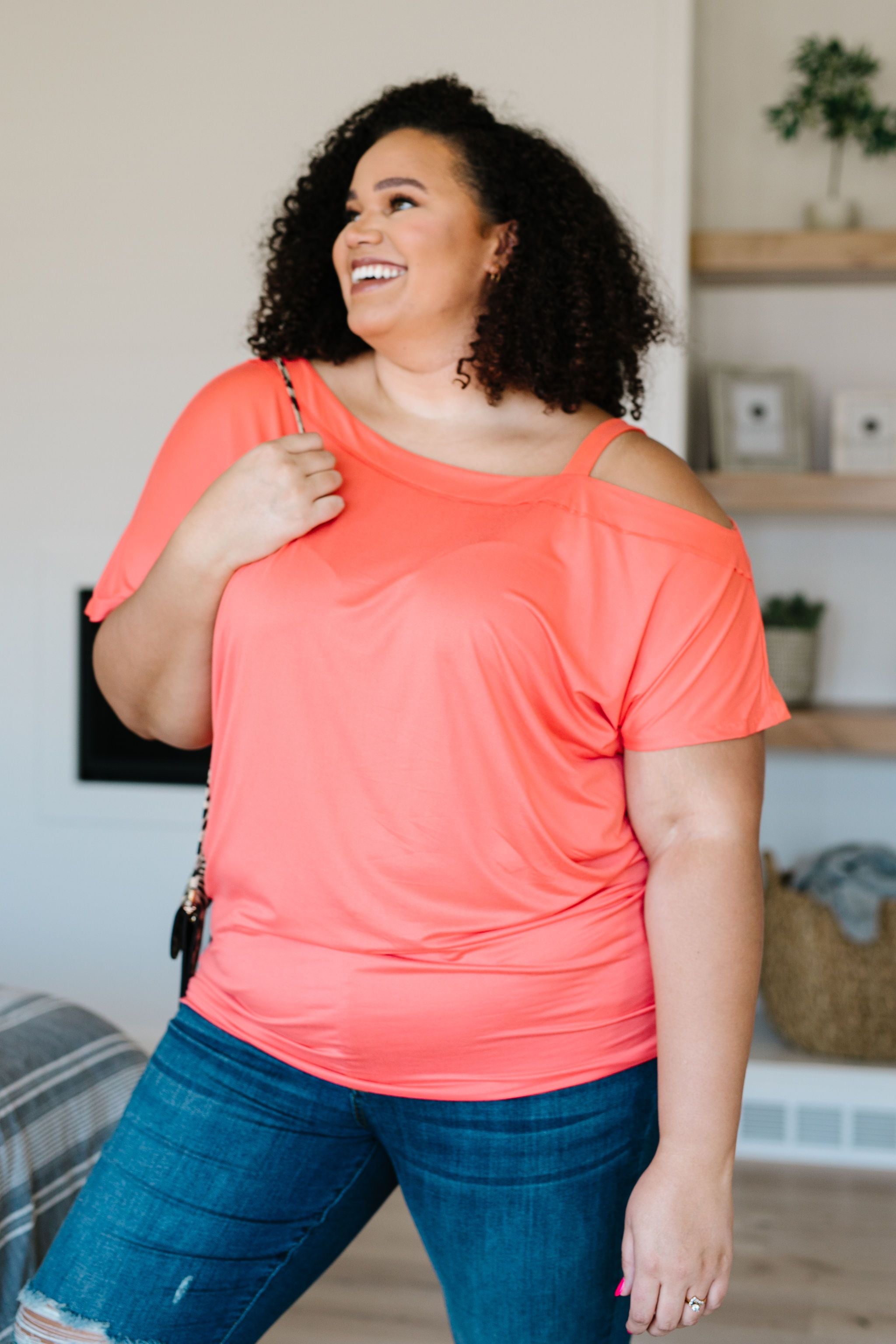 One Shoulder Bare Tunic In Coral