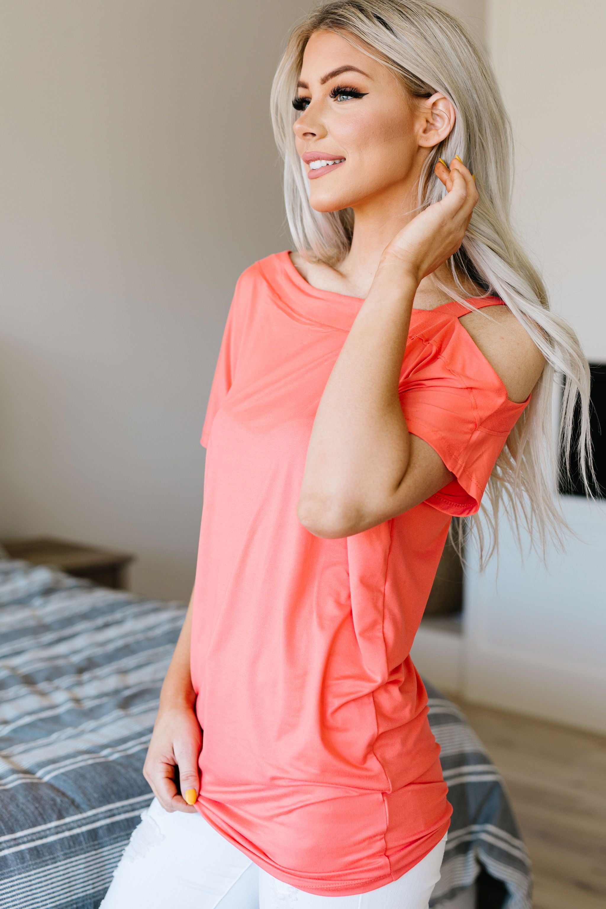 One Shoulder Bare Tunic In Coral
