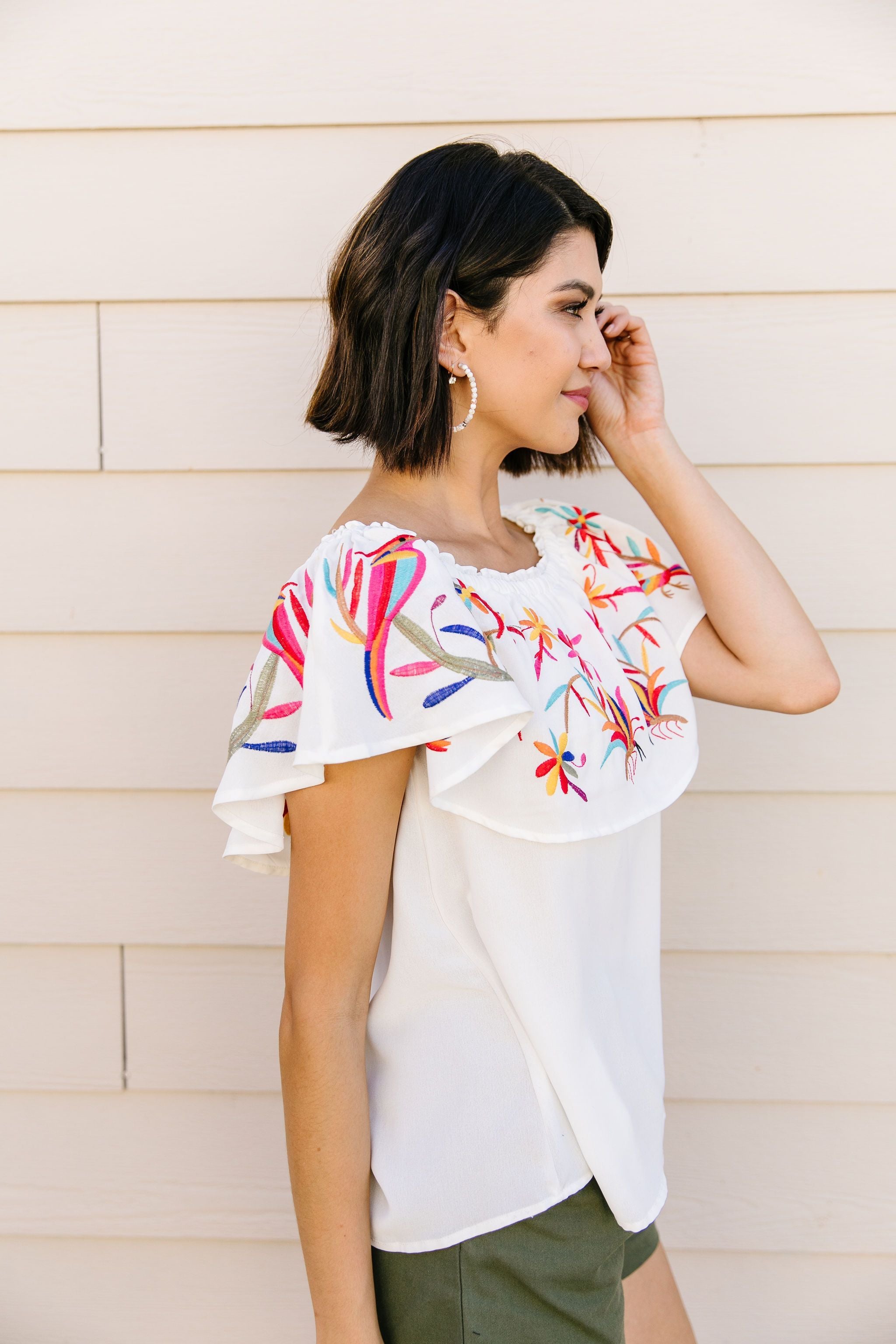 Paradise Found Embroidered Off-Shoulder Blouse