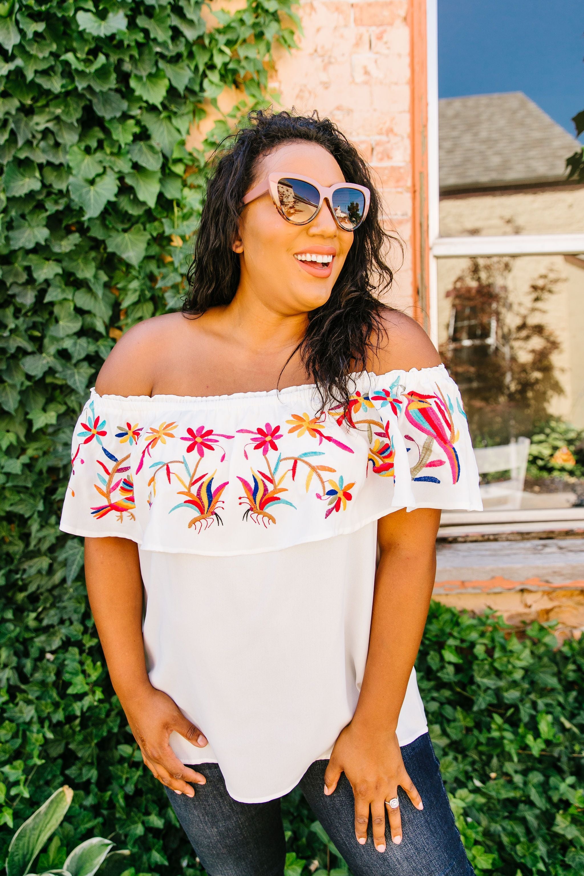 Paradise Found Embroidered Off-Shoulder Blouse