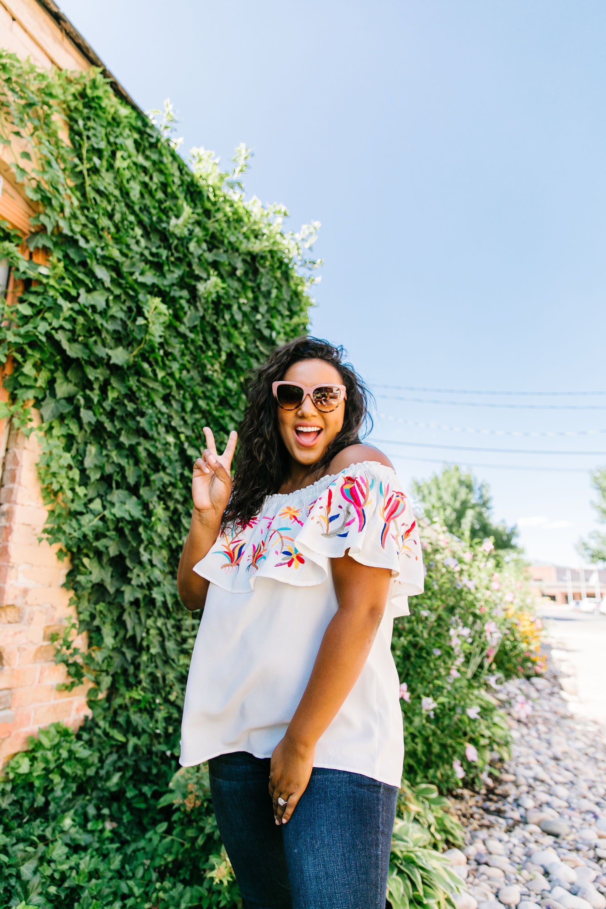 Paradise Found Embroidered Off-Shoulder Blouse