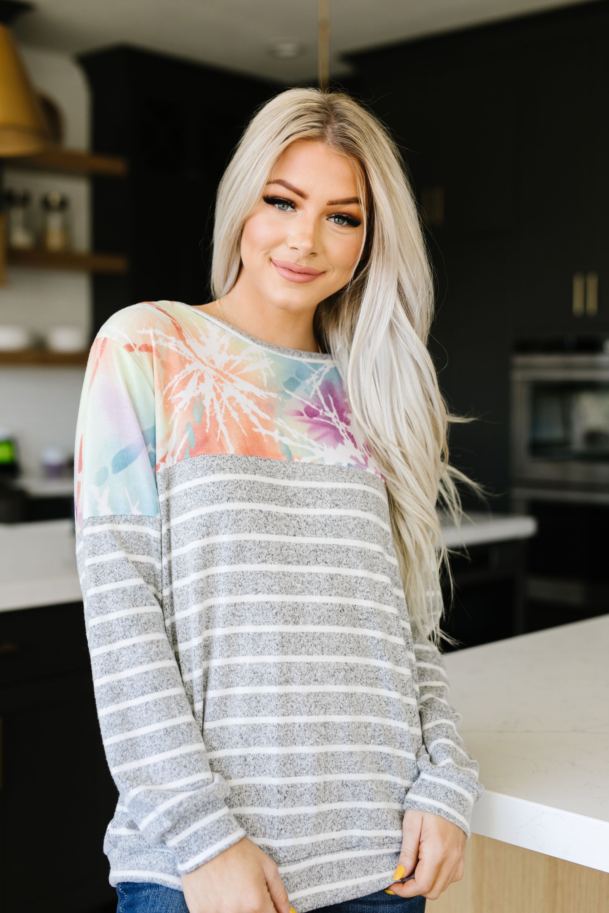 Pastel Tie Dye & Stripes Pullover