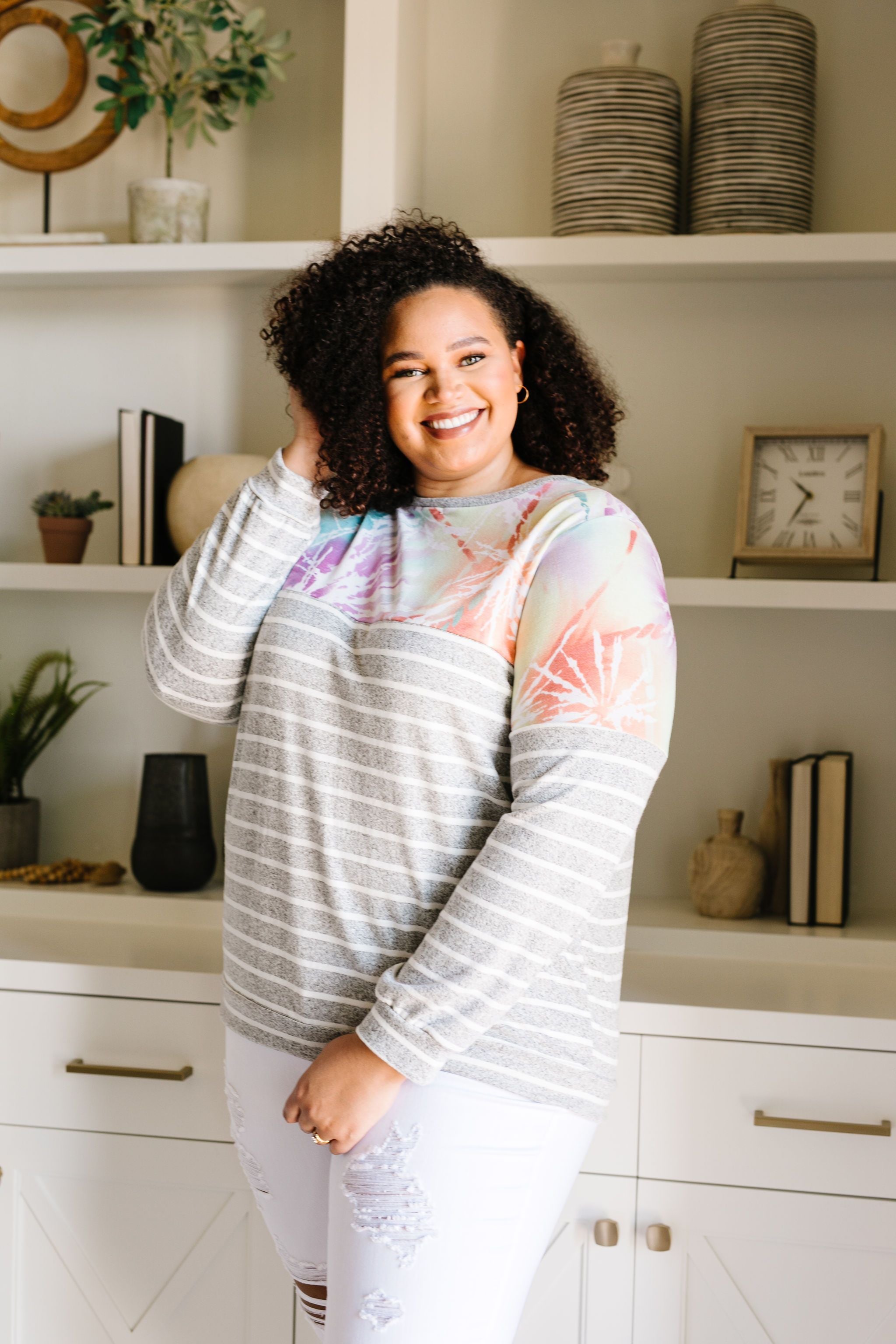 Pastel Tie Dye & Stripes Pullover