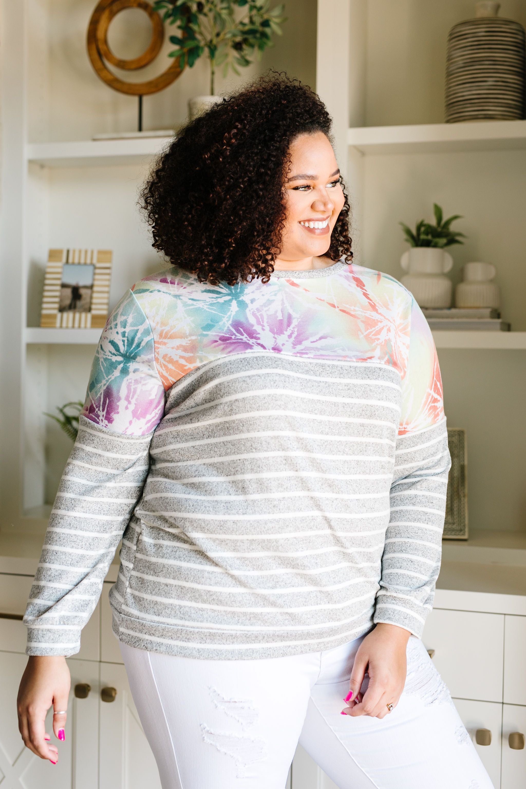 Pastel Tie Dye & Stripes Pullover