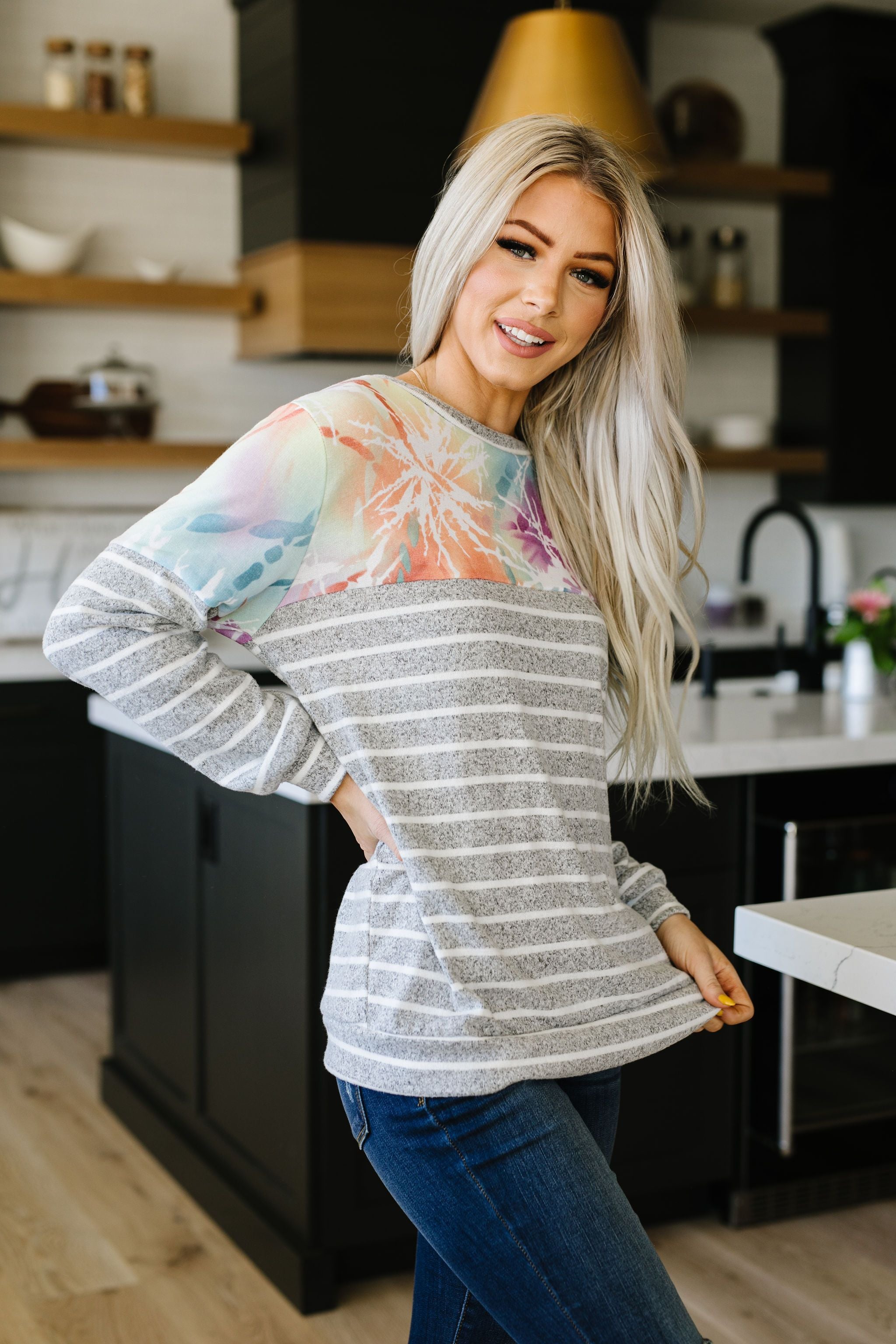 Pastel Tie Dye & Stripes Pullover