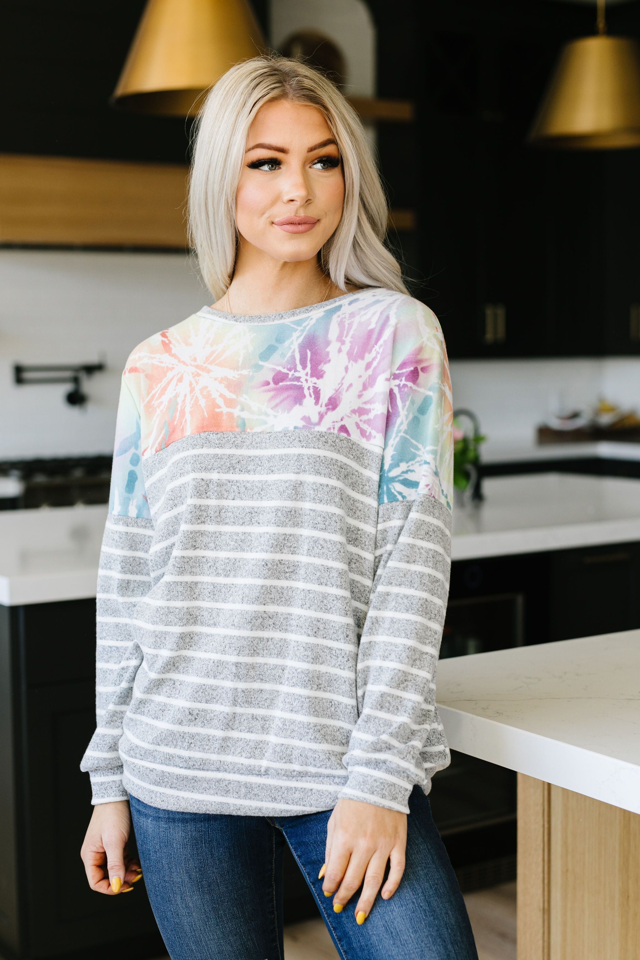 Pastel Tie Dye & Stripes Pullover