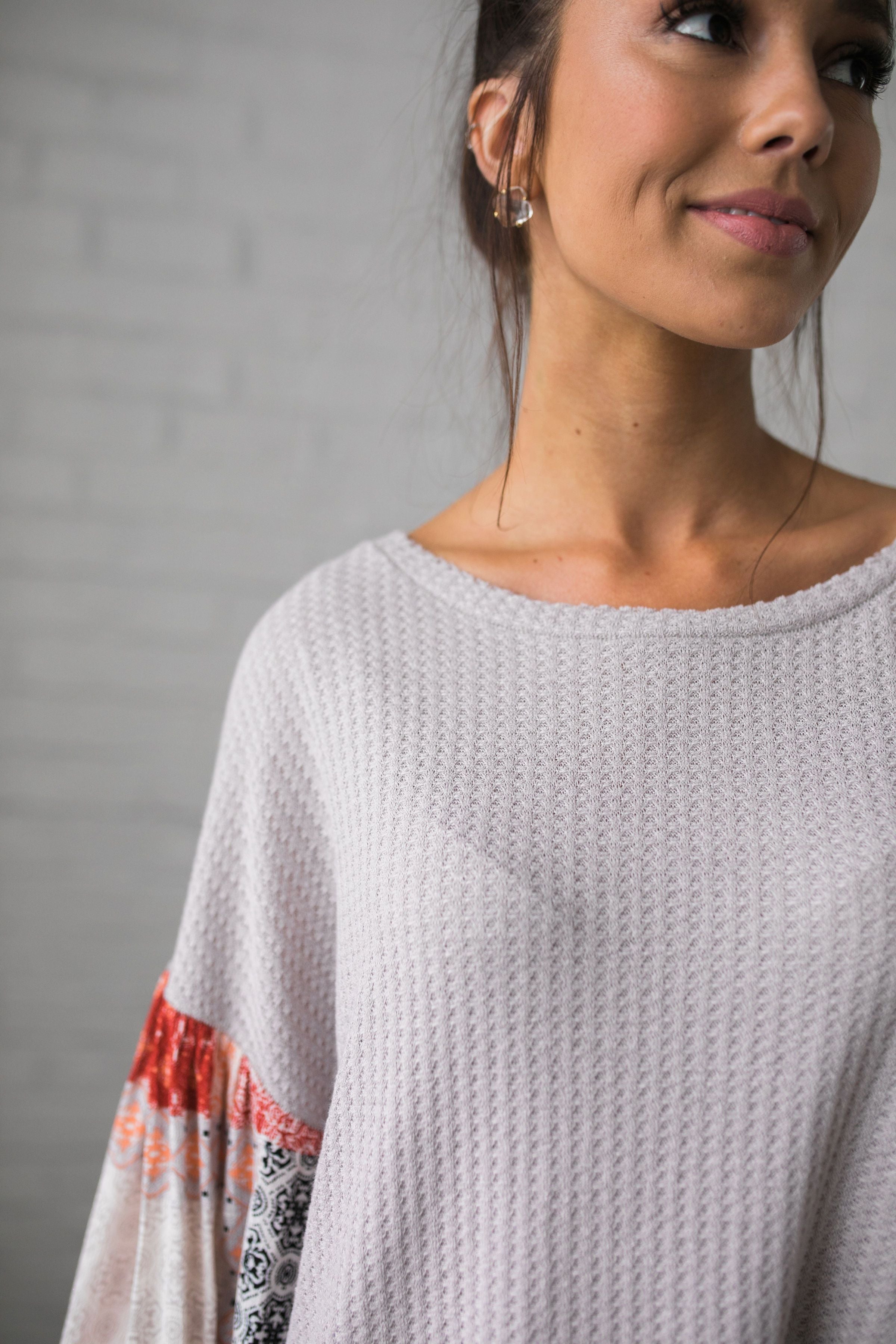 Patchwork Of Promises Top In Taupe - ALL SALES FINAL