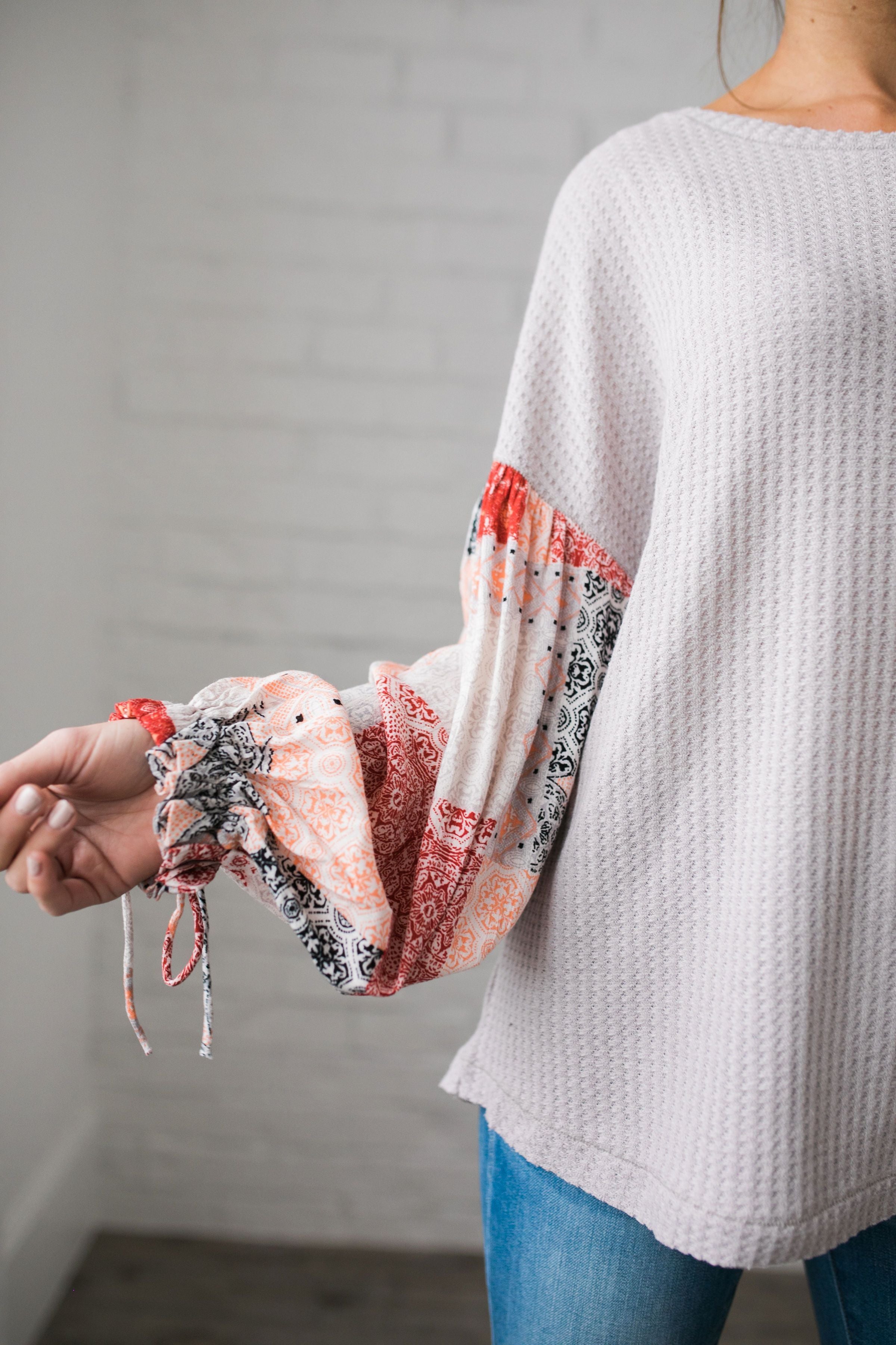 Patchwork Of Promises Top In Taupe - ALL SALES FINAL