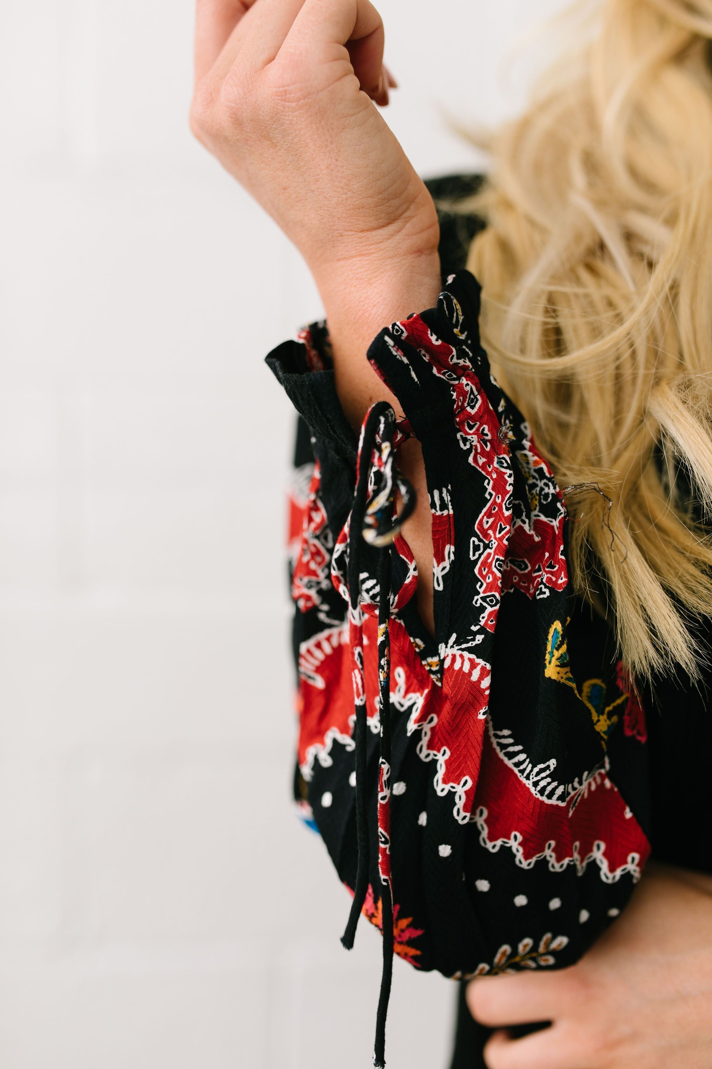Patchwork Of Promises Waffle Knit Top In Black