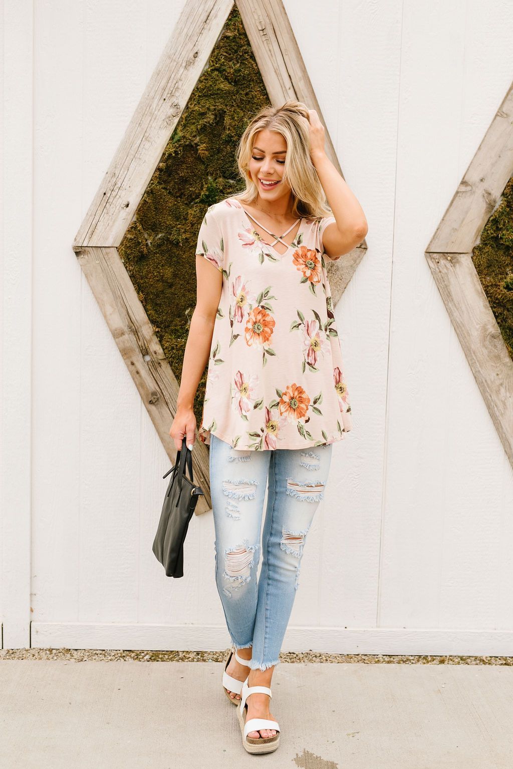 Peach Magnolias Criss Cross Top