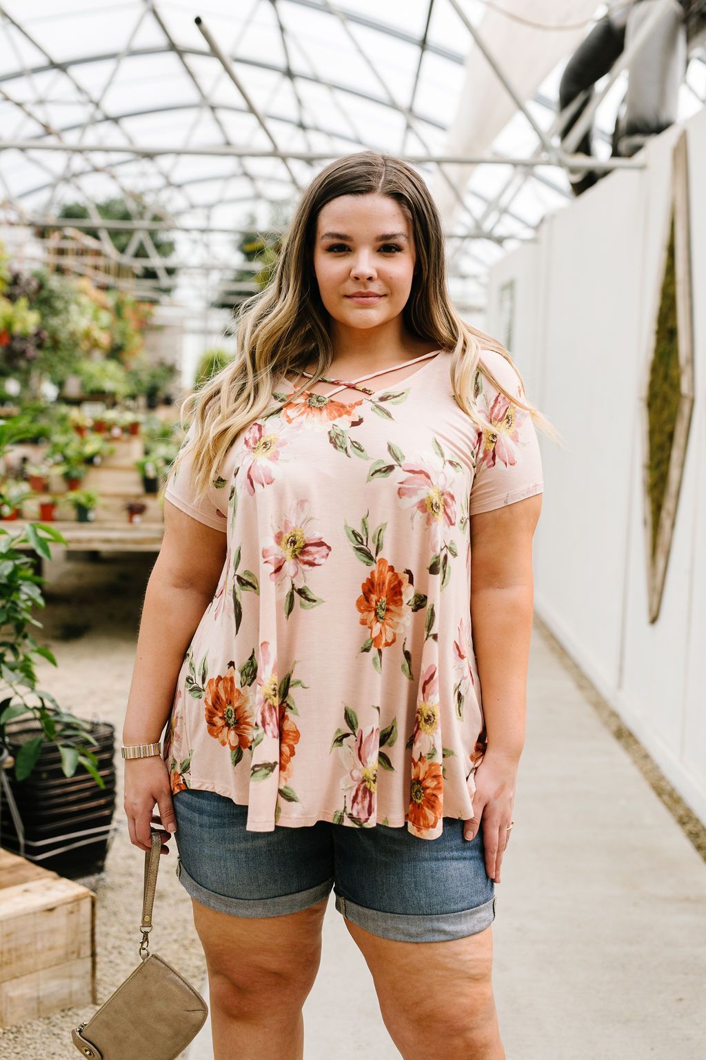 Peach Magnolias Criss Cross Top
