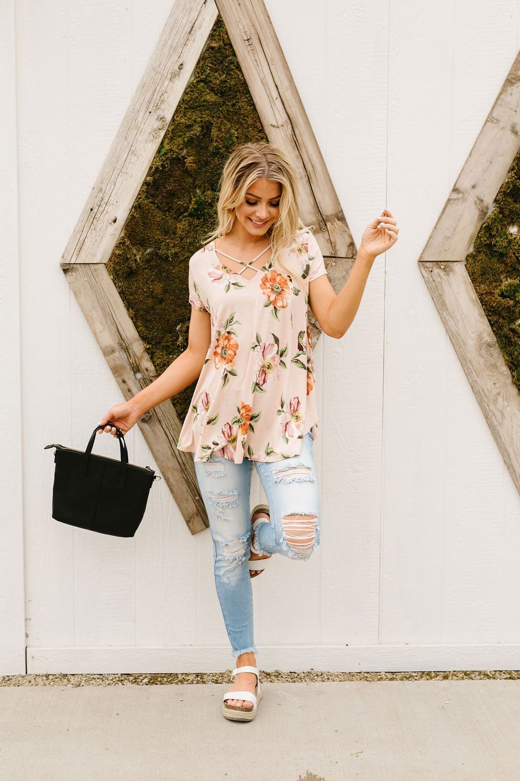 Peach Magnolias Criss Cross Top