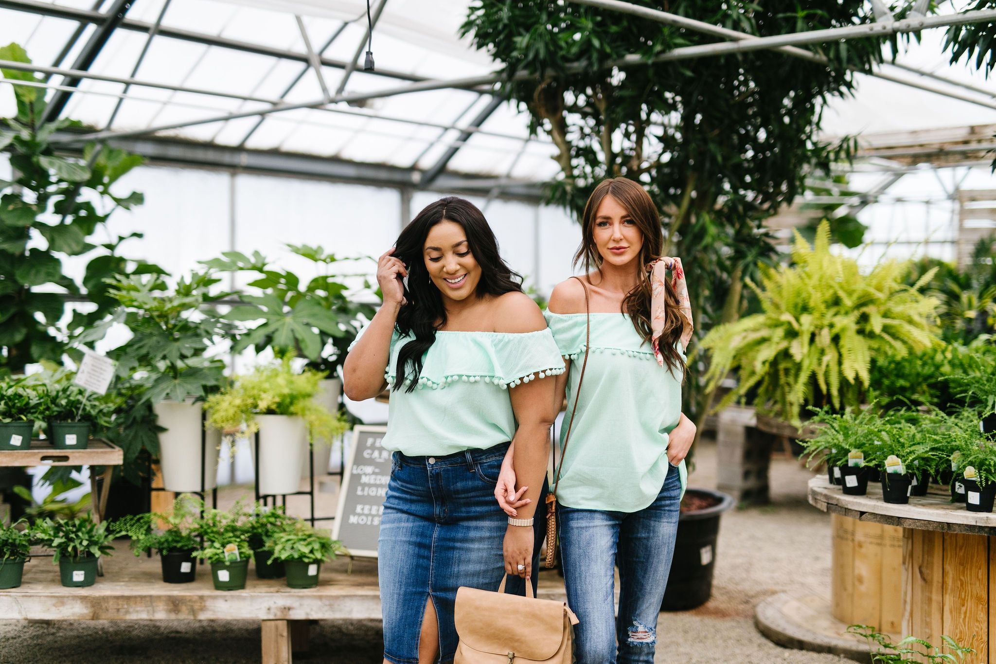 Penelope Pom Pom Off Shoulder Top In Mint