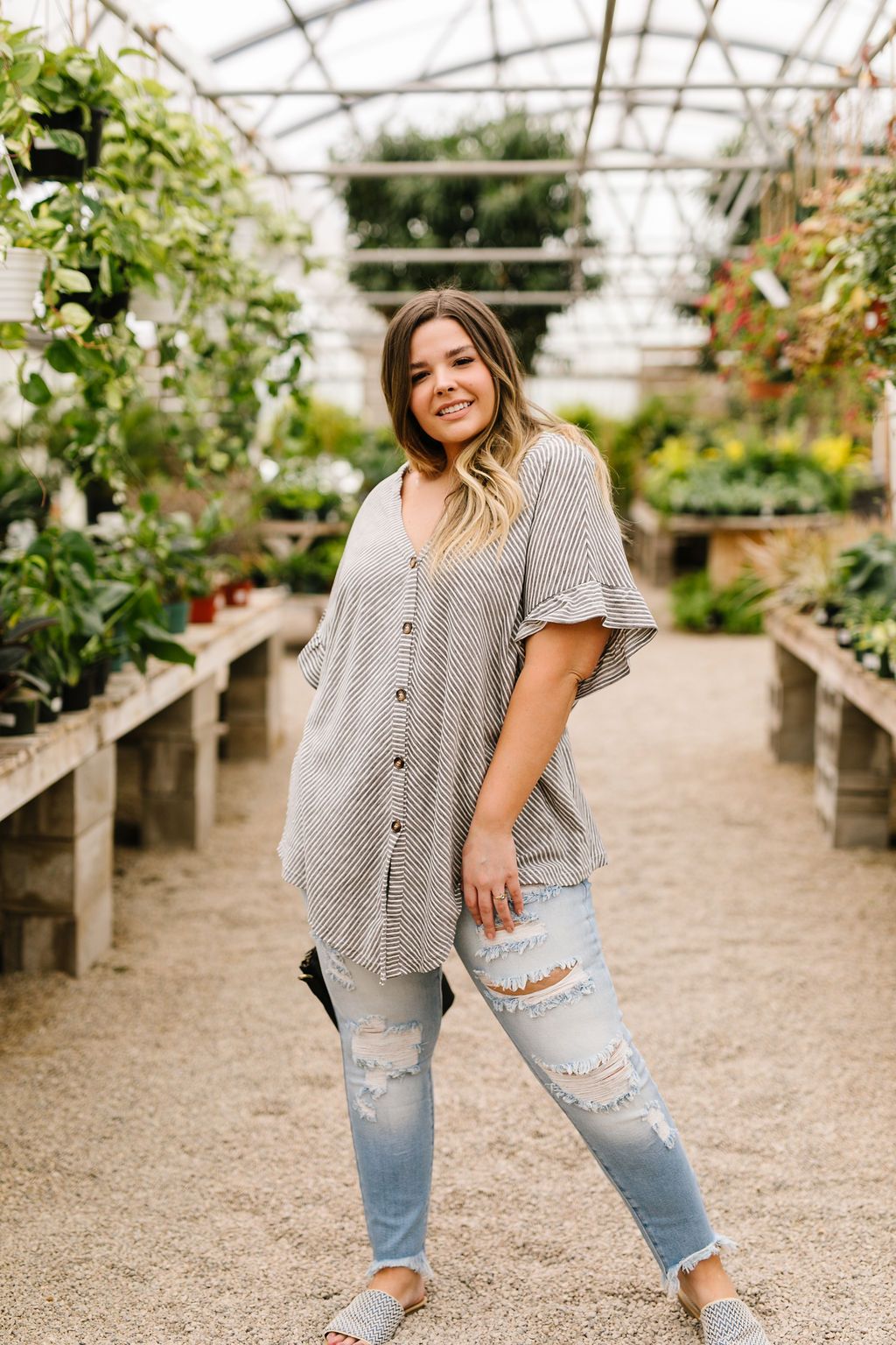 Perfect Type Pinstripe Top In Gray
