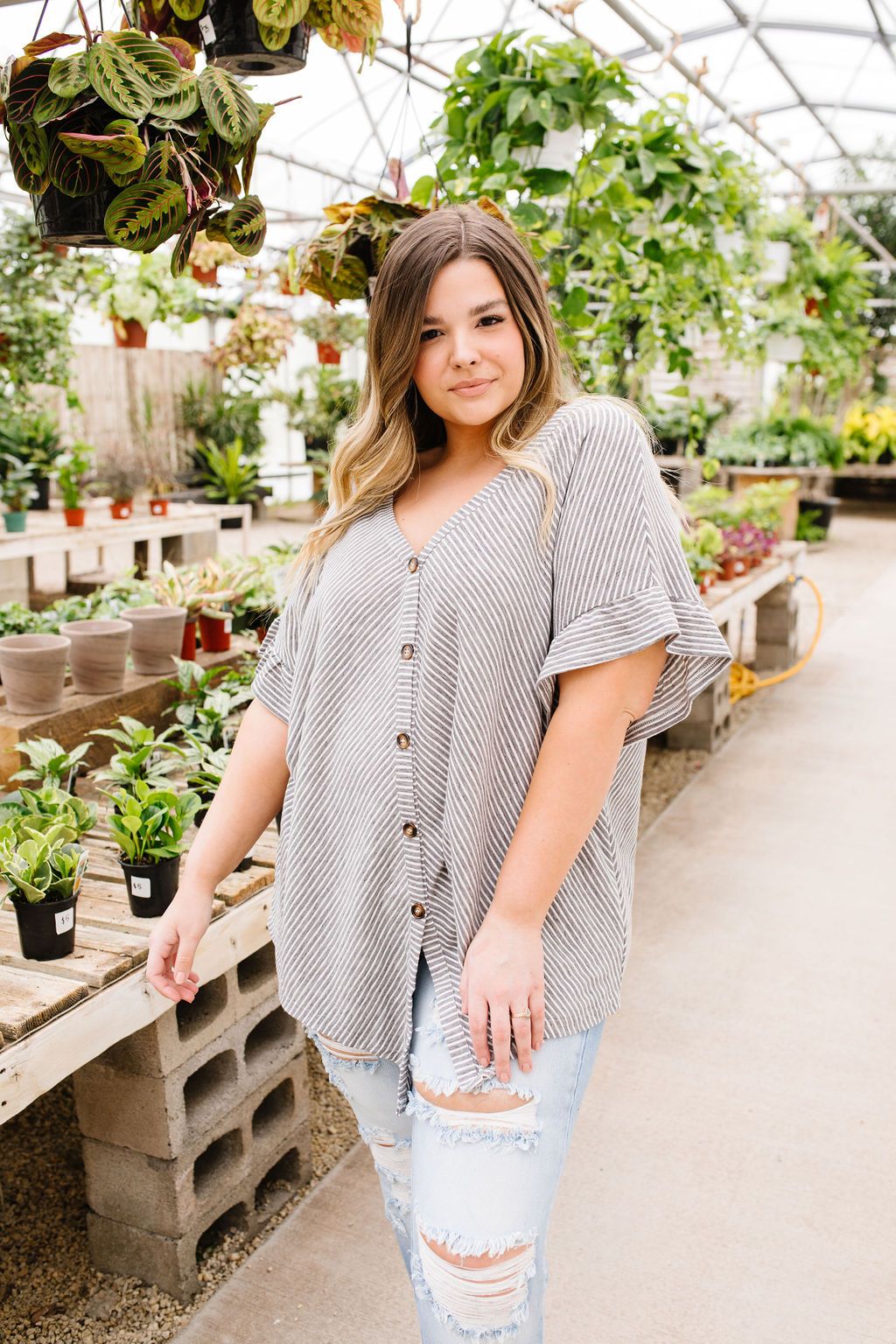 Perfect Type Pinstripe Top In Gray