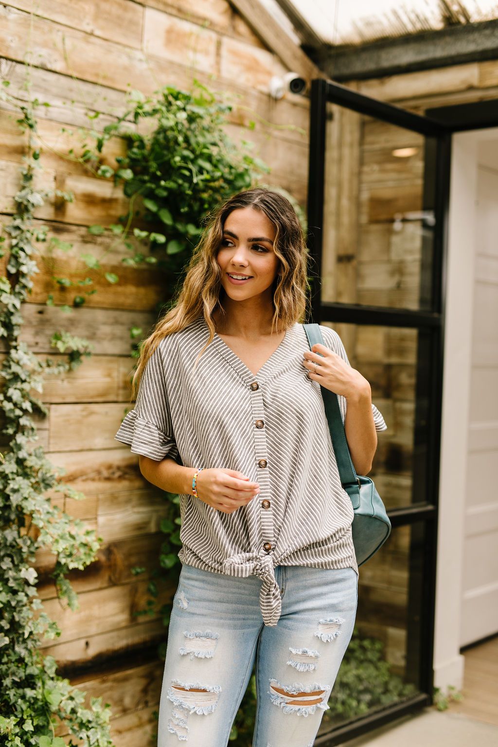 Perfect Type Pinstripe Top In Gray