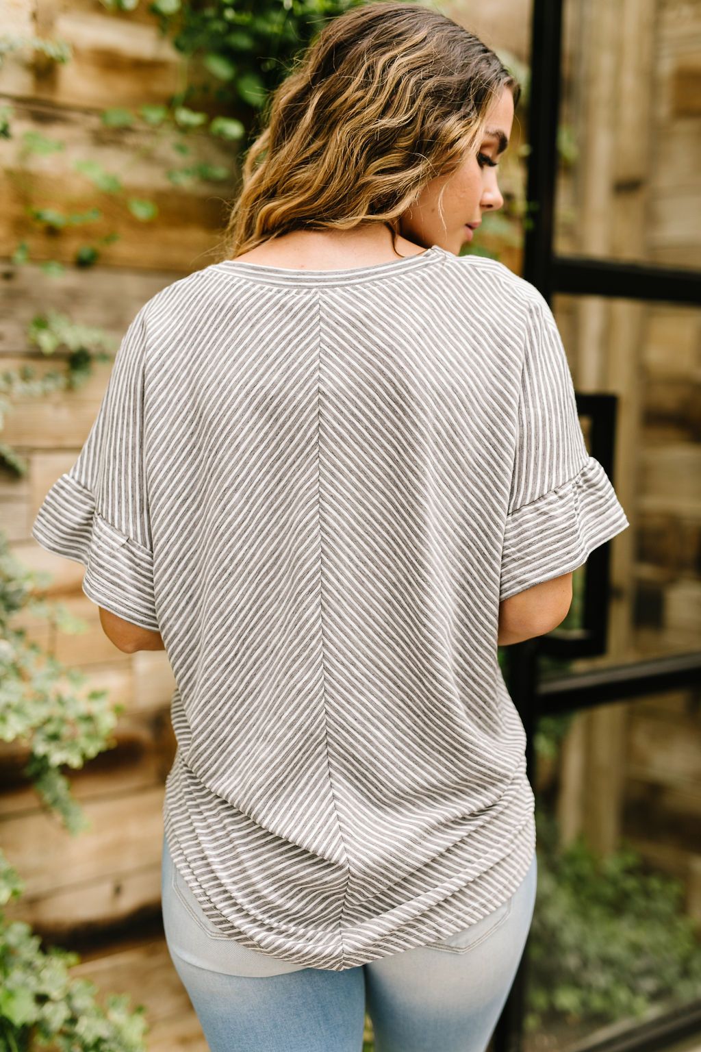 Perfect Type Pinstripe Top In Gray