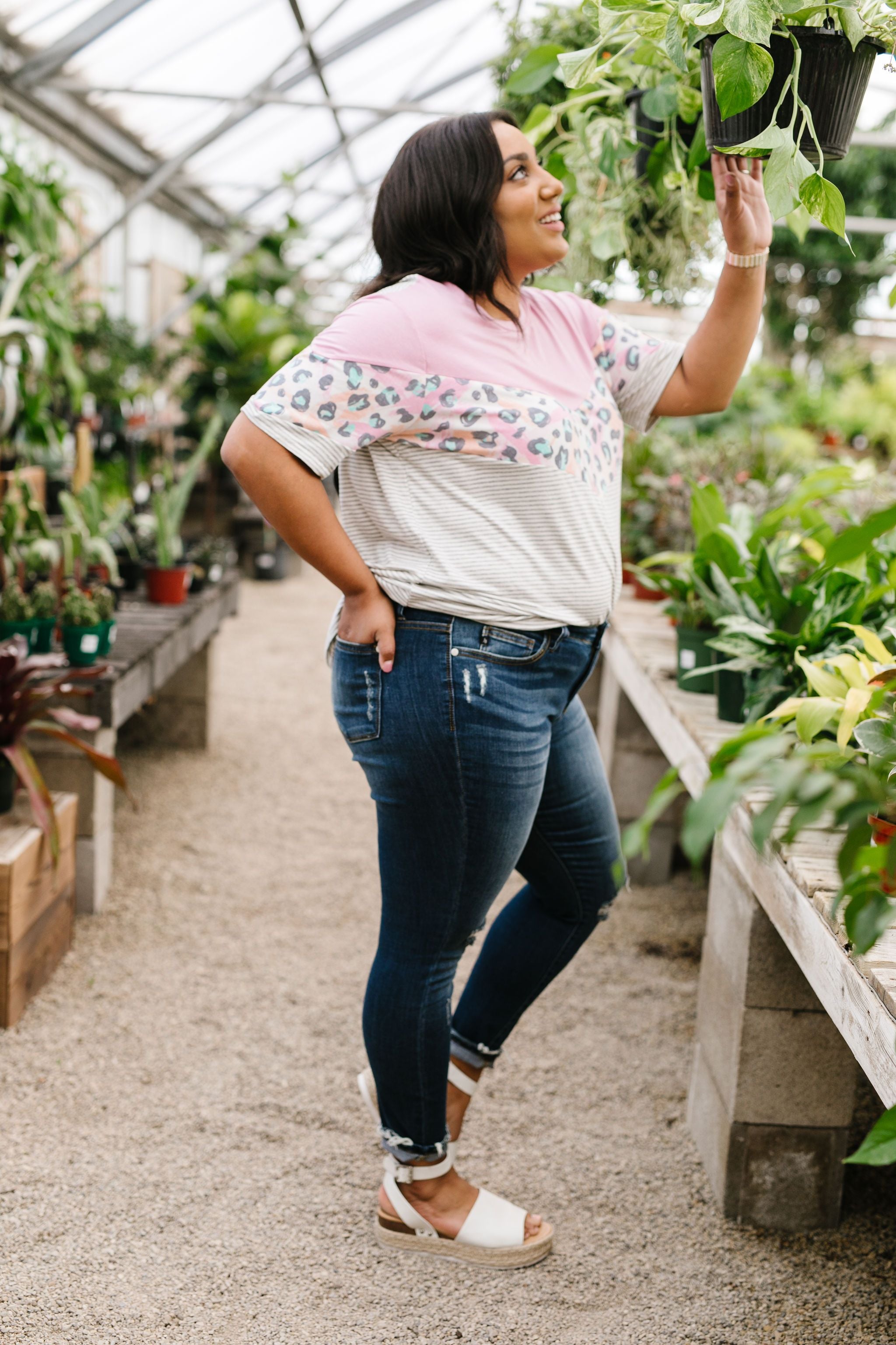 Pink Chevron Color Block Top