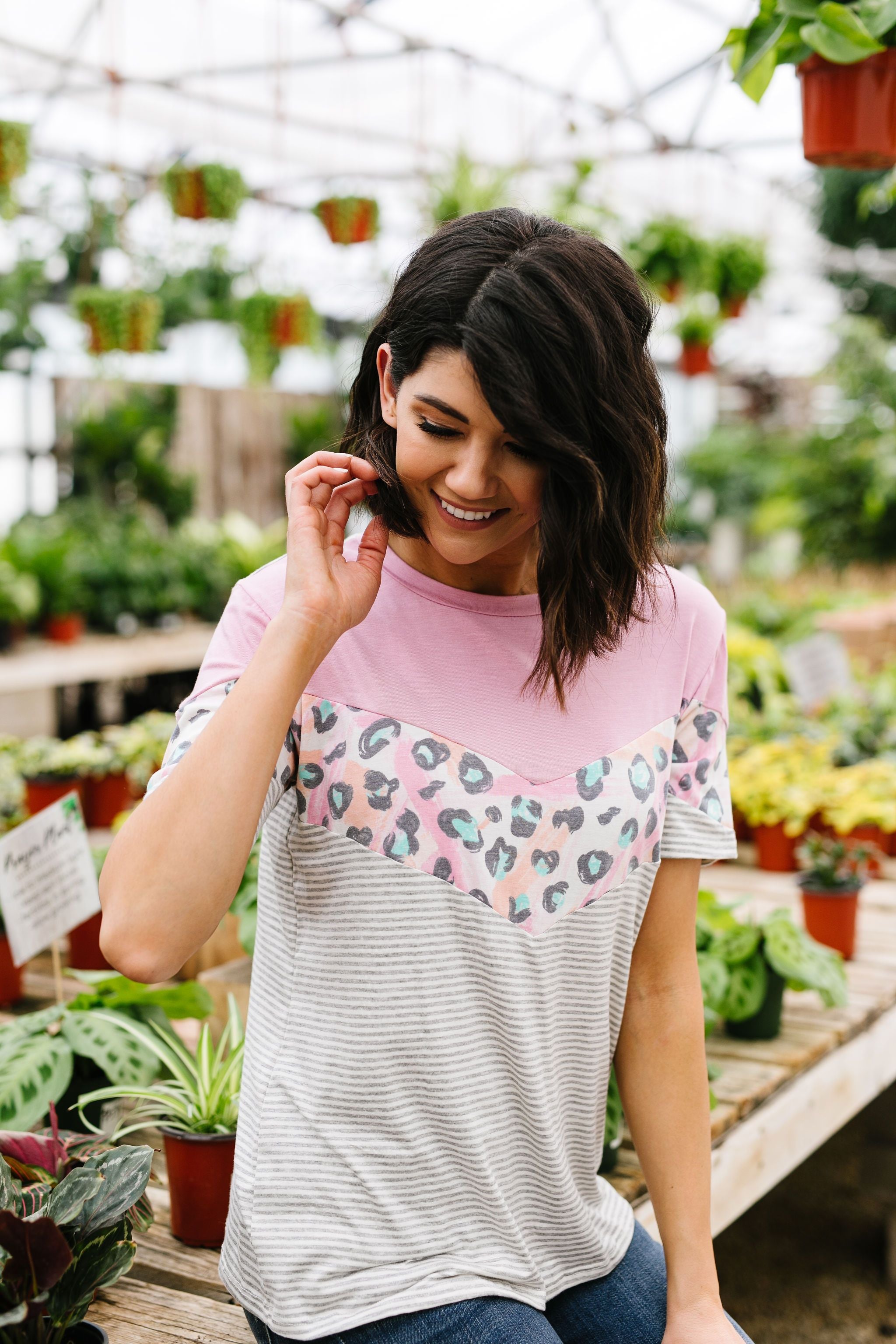 Pink Chevron Color Block Top