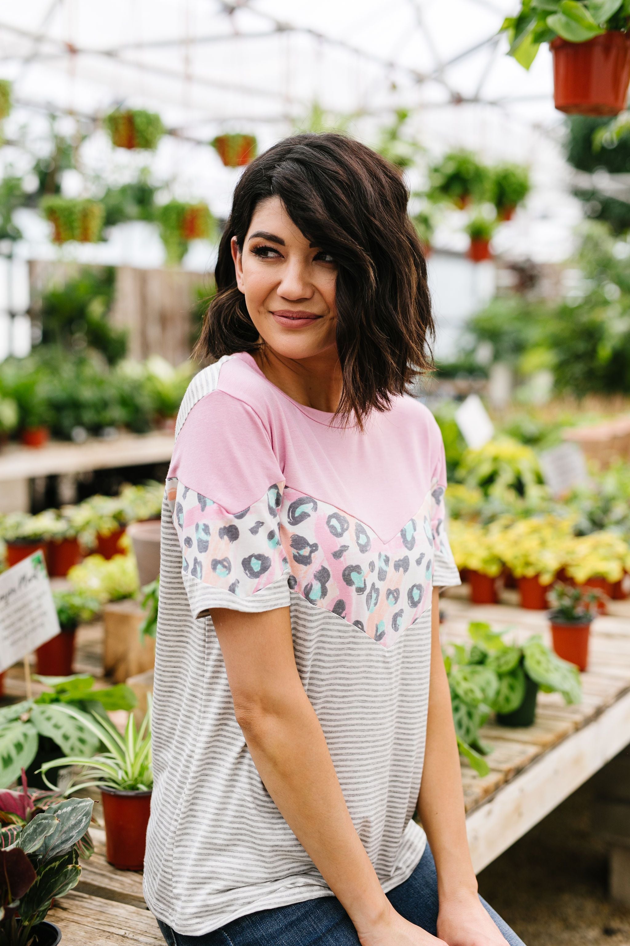 Pink Chevron Color Block Top