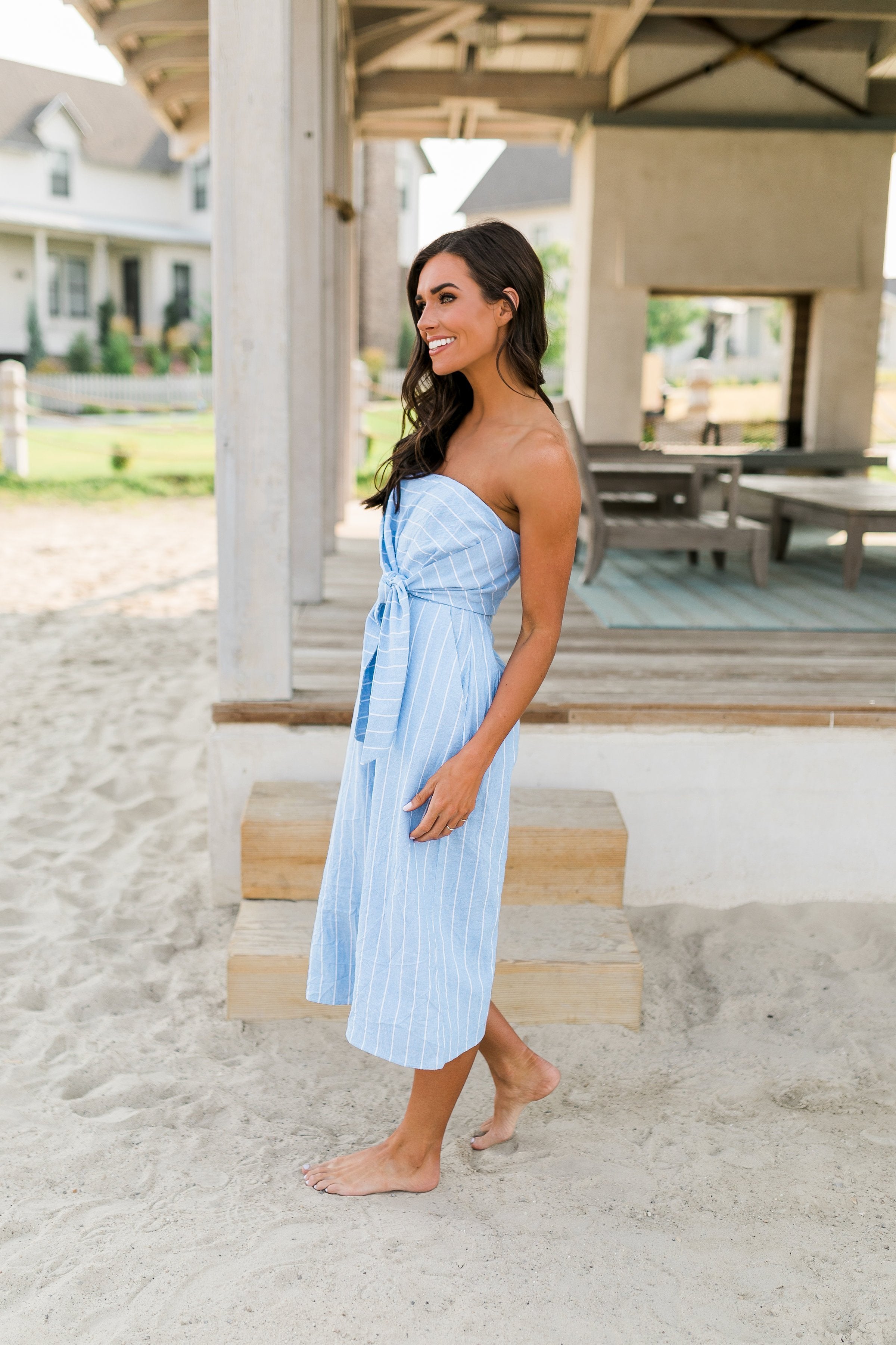 Pinstripe Strapless Jumpsuit