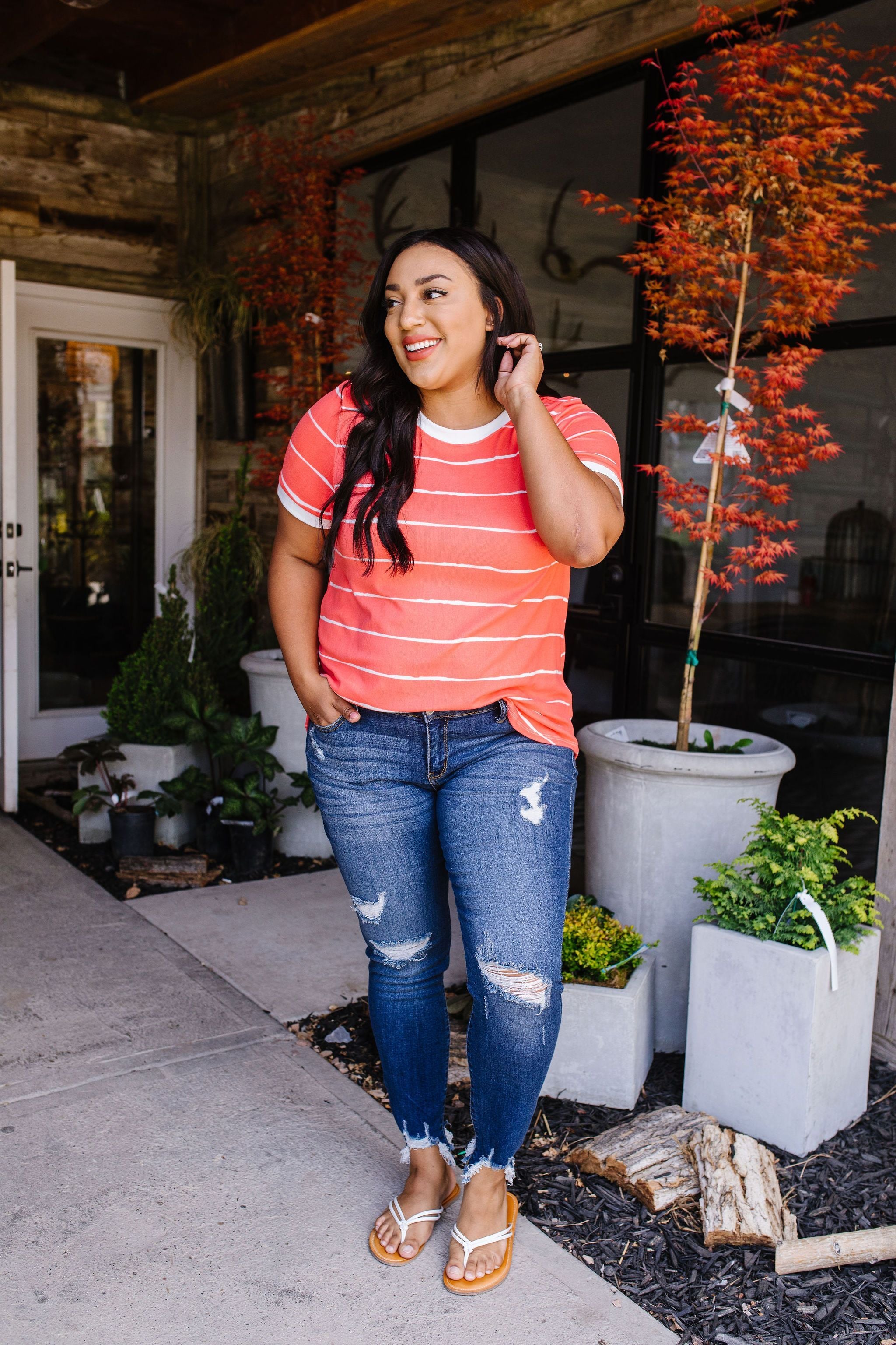 Play Day Coral Striped Top