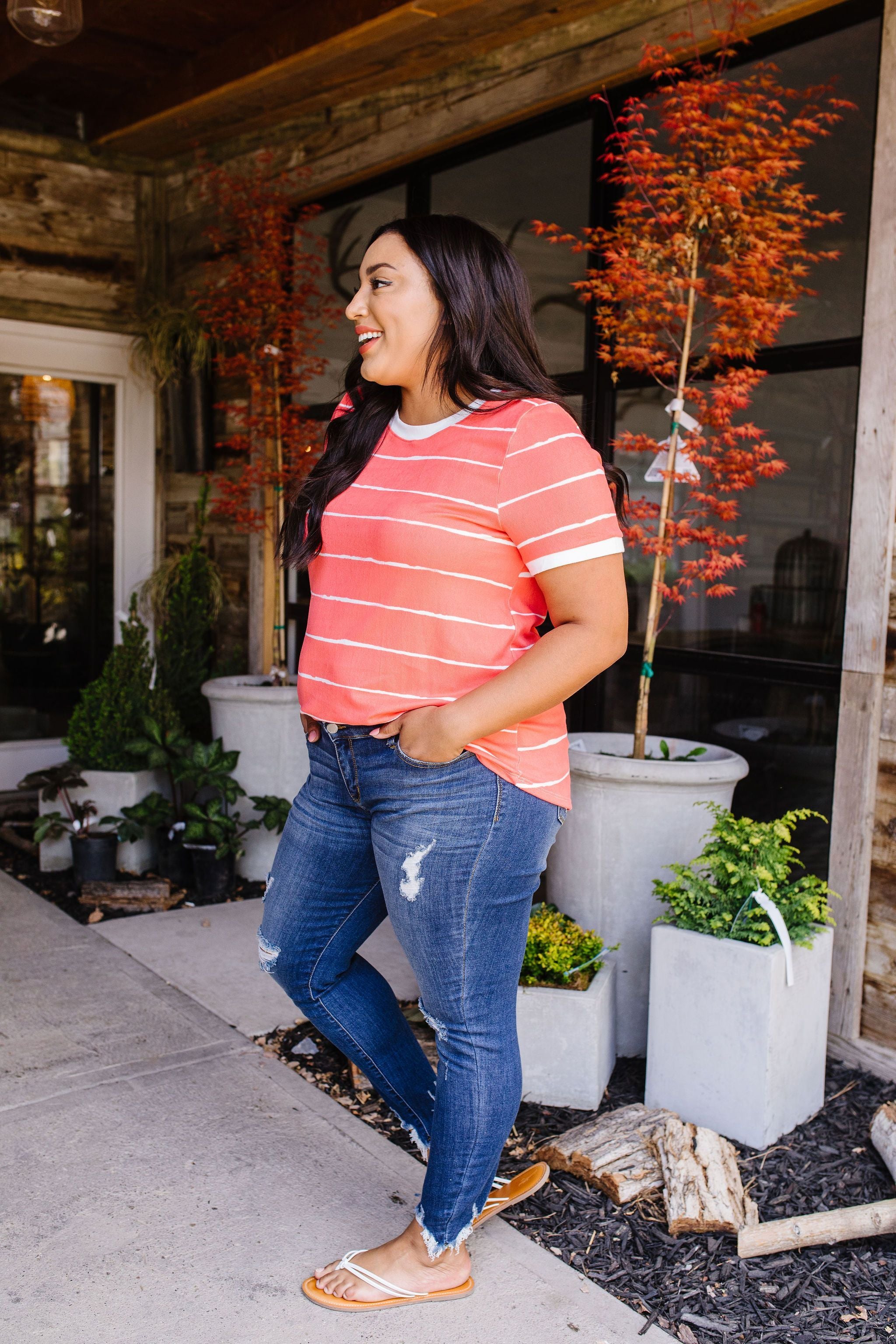 Play Day Coral Striped Top